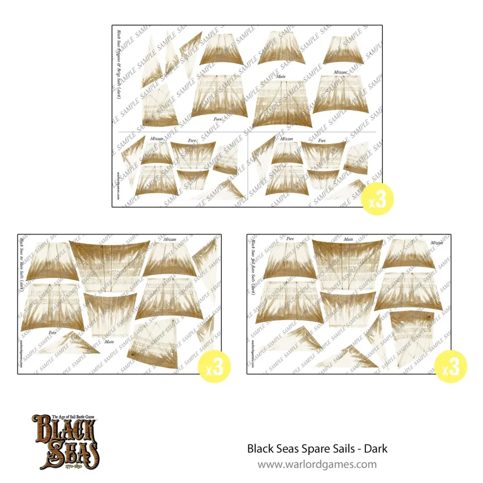 Bolt Action Black Seas Spare Sails - Dark voiles de rechange 9 feuilles