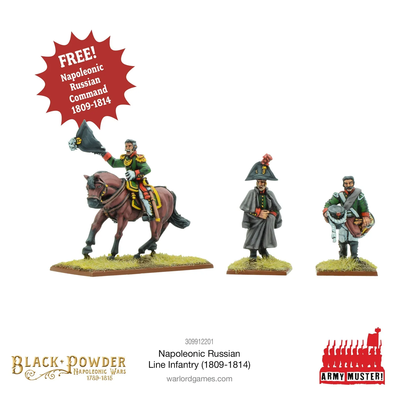Black Powder Army Muster Napoleonic Russian Line Infantry (1809-1814) 72 figurines
