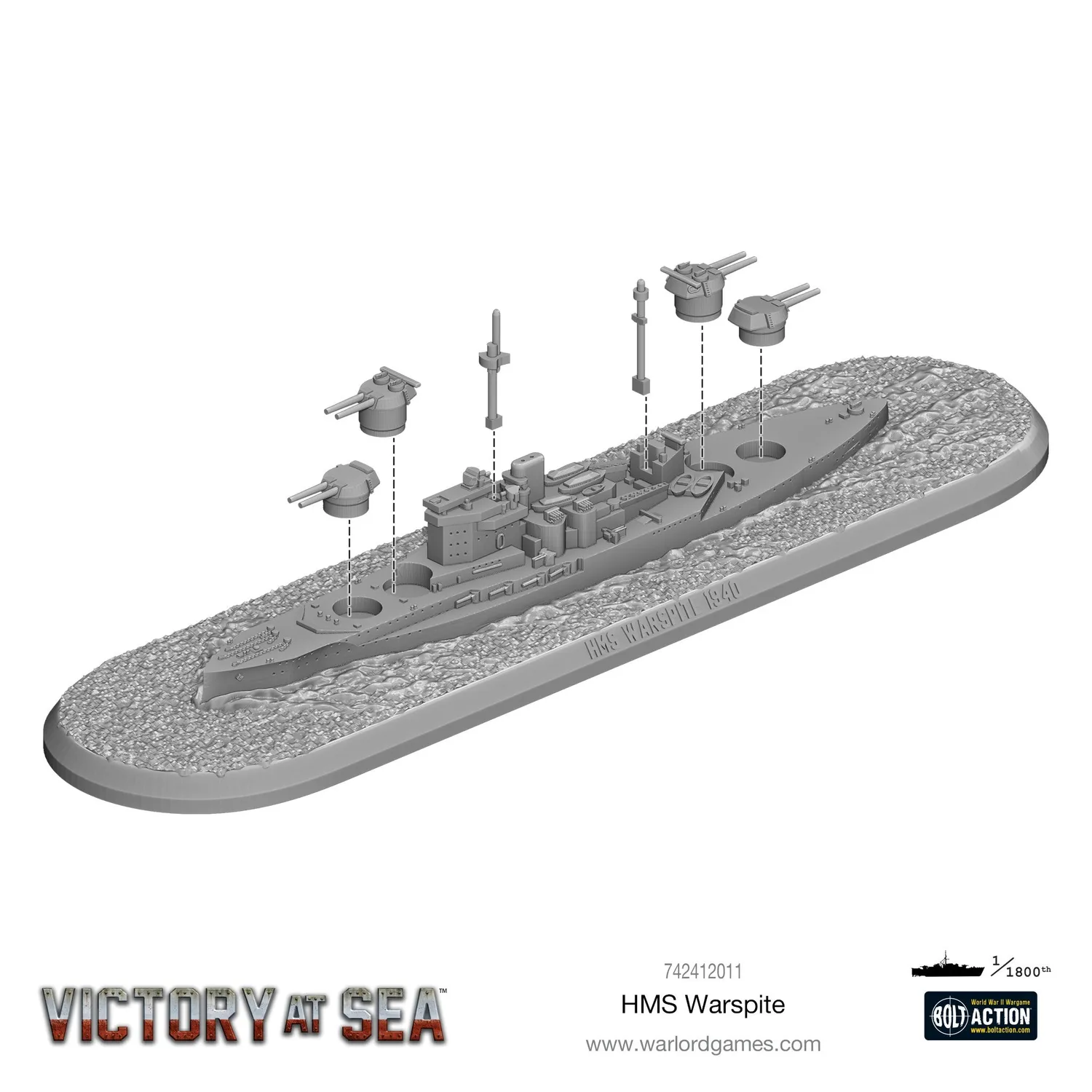 Bolt Action Victory at Sea HMS Warspite navire résine