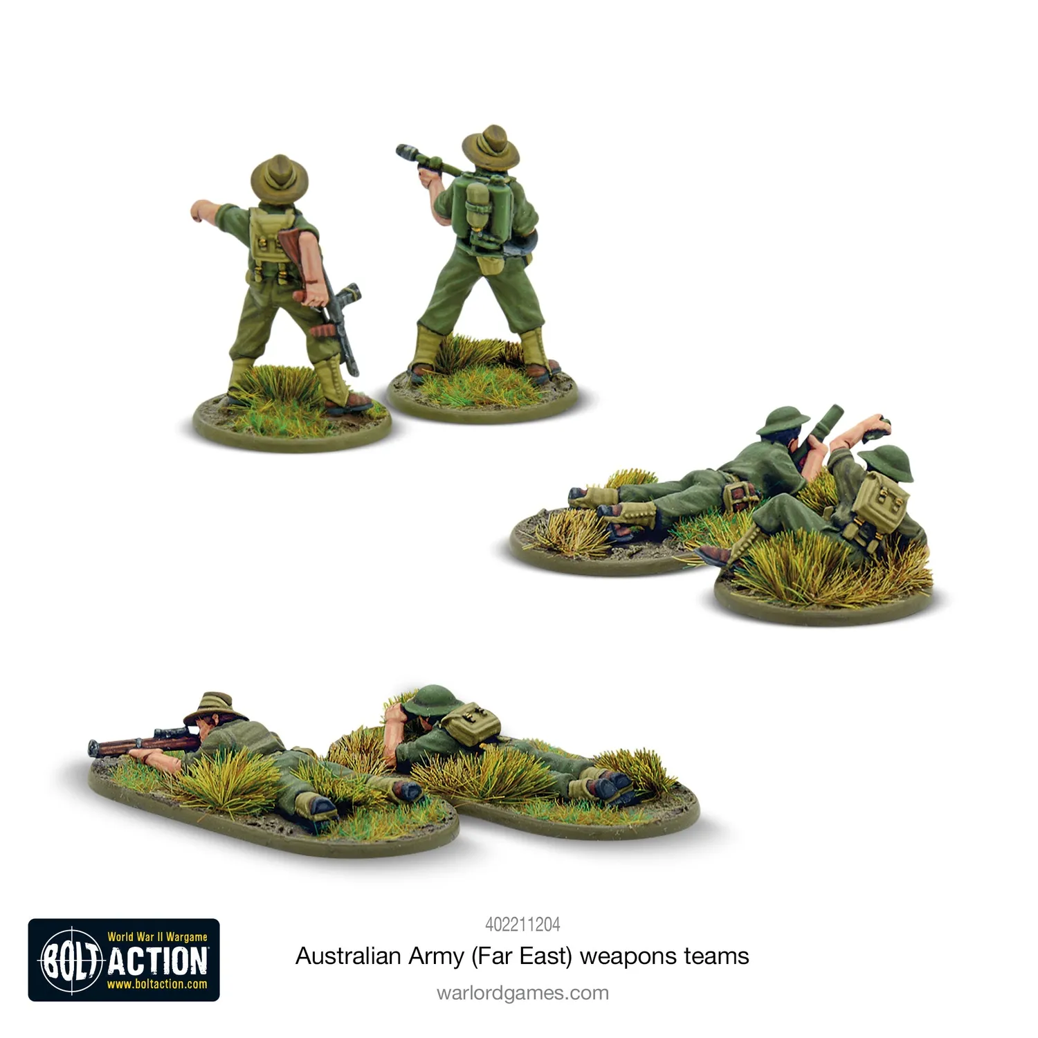 Bolt Action Australian Army Far East weapons teams équipes d'armes 6 figurines