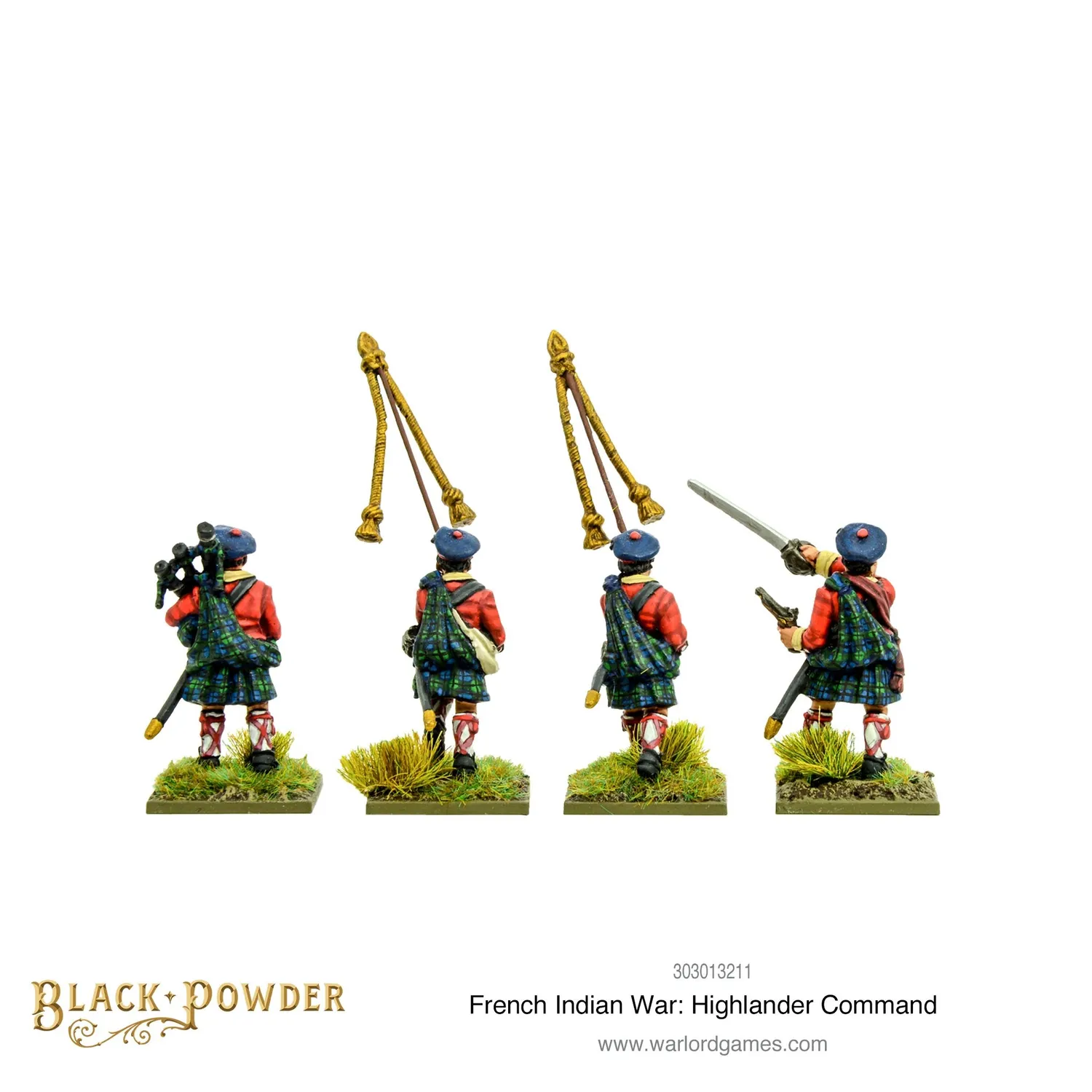 Bolt Action Black Powder French Indian War Highlander Command figurines 4 métal