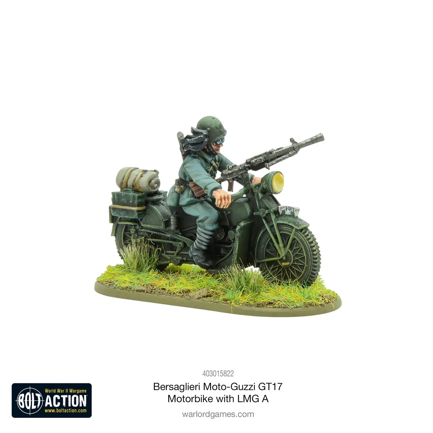 Bolt Action Bersaglieri Moto-Guzzi GT17 Motorbike with LMG A véhicule métal