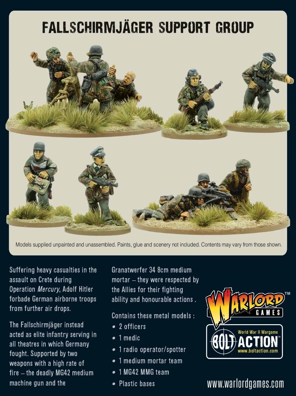 Bolt Action Fallschirmjager Support Group figurines métal