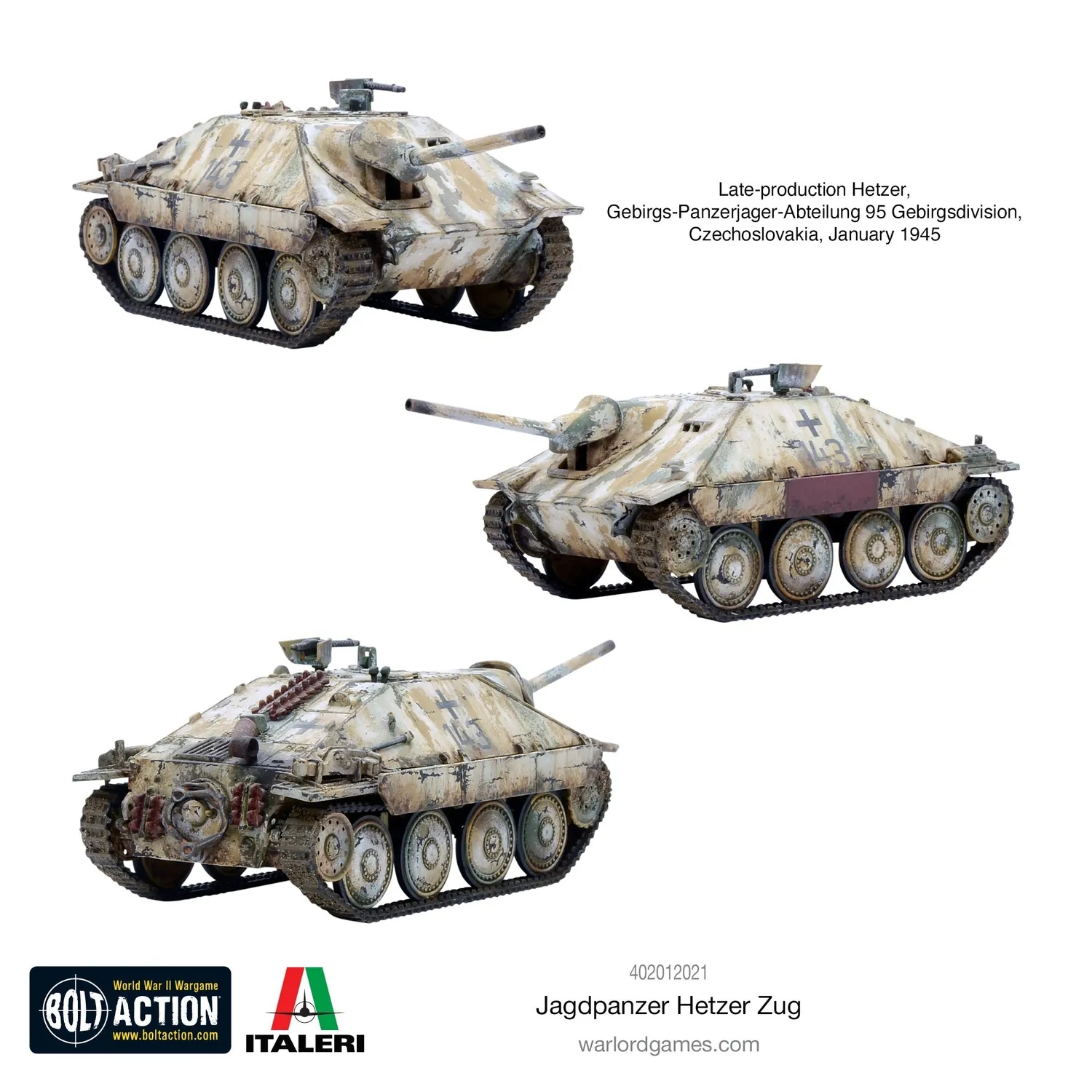 Bolt Action Jagdpanzer Hetzer Zug kit char plastique x3