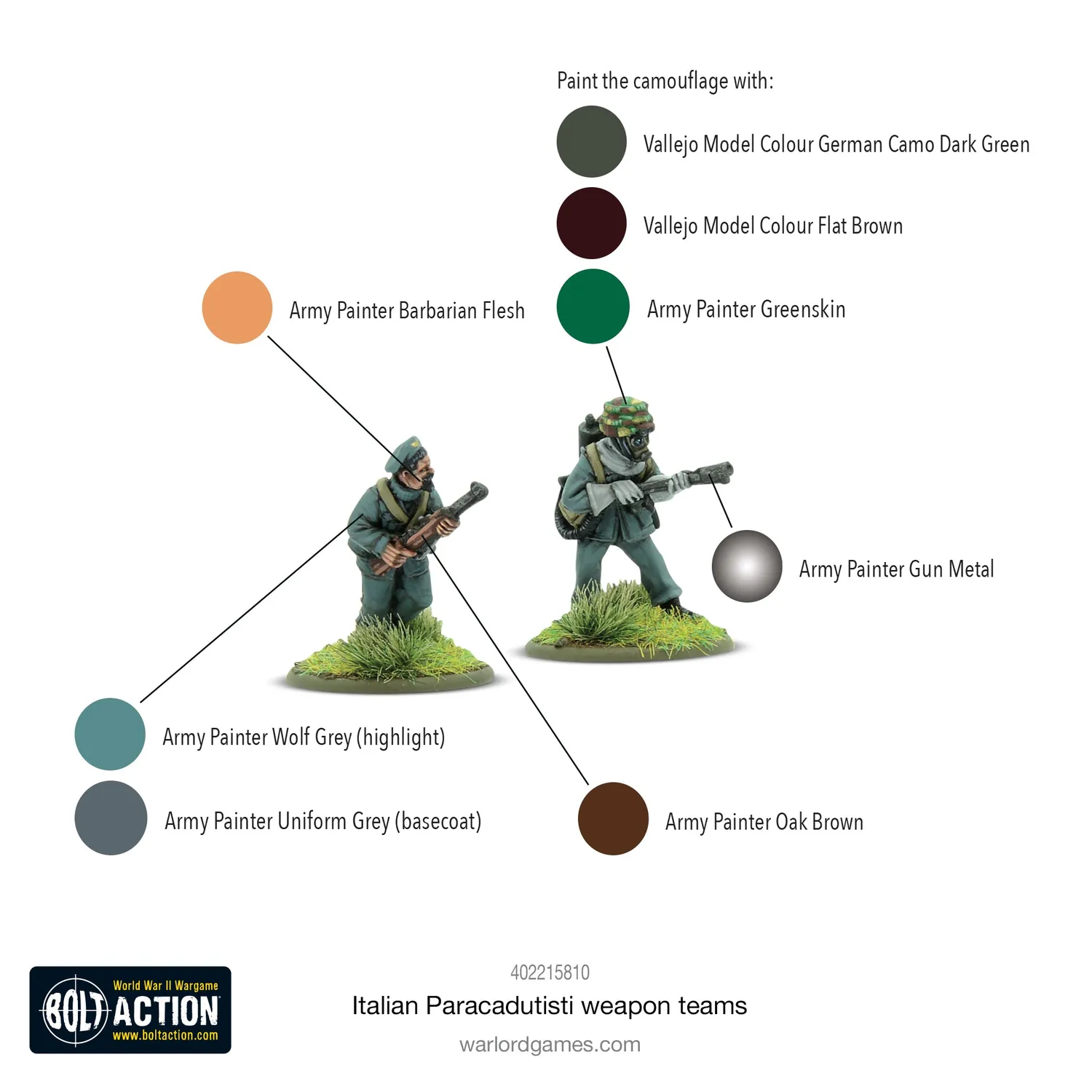 Bolt Action Italian Paracadutisti weapons teams figurines x6