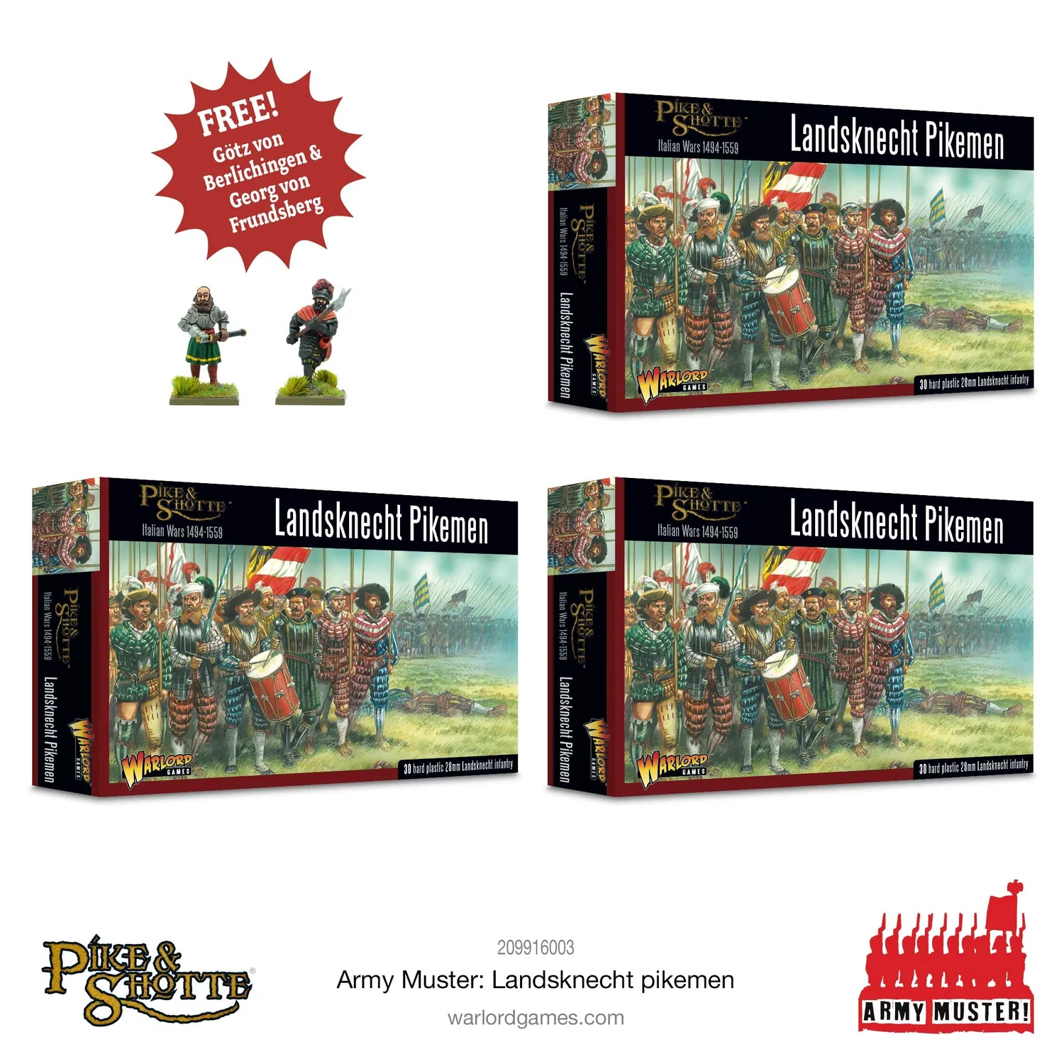 Warlord Games Army Muster Landsknecht Pikemen figurines lot 90