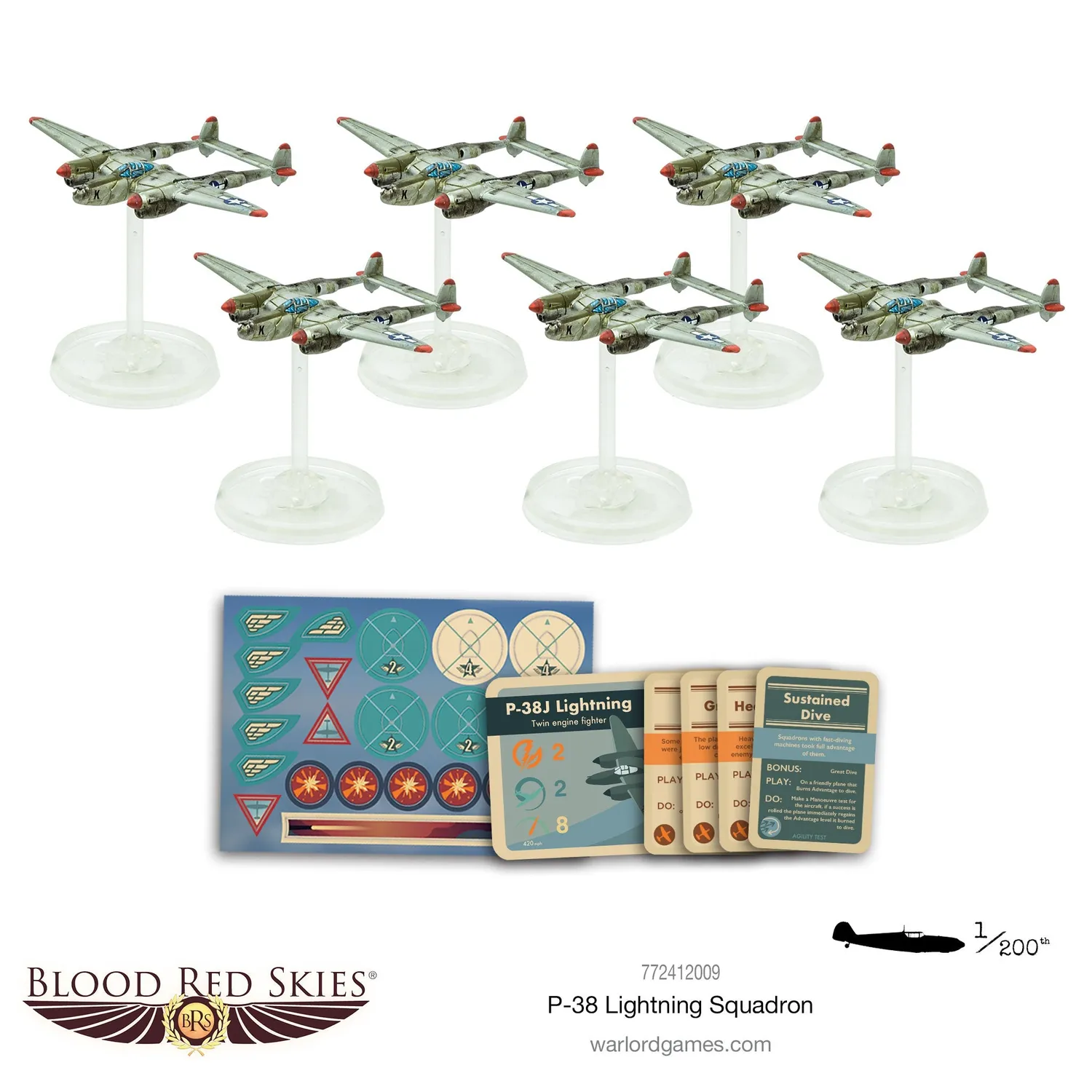 Blood Red Skies P-38 Lightning Squadron avions résine x6