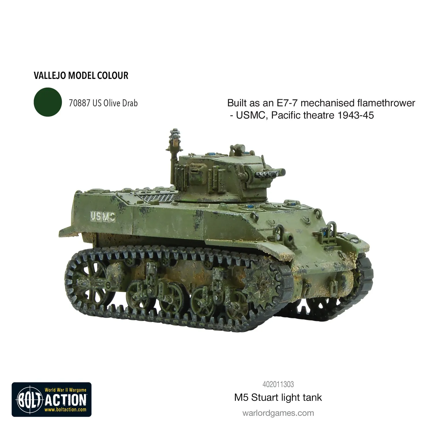 Bolt Action M5 Stuart char miniature plastique 1/56