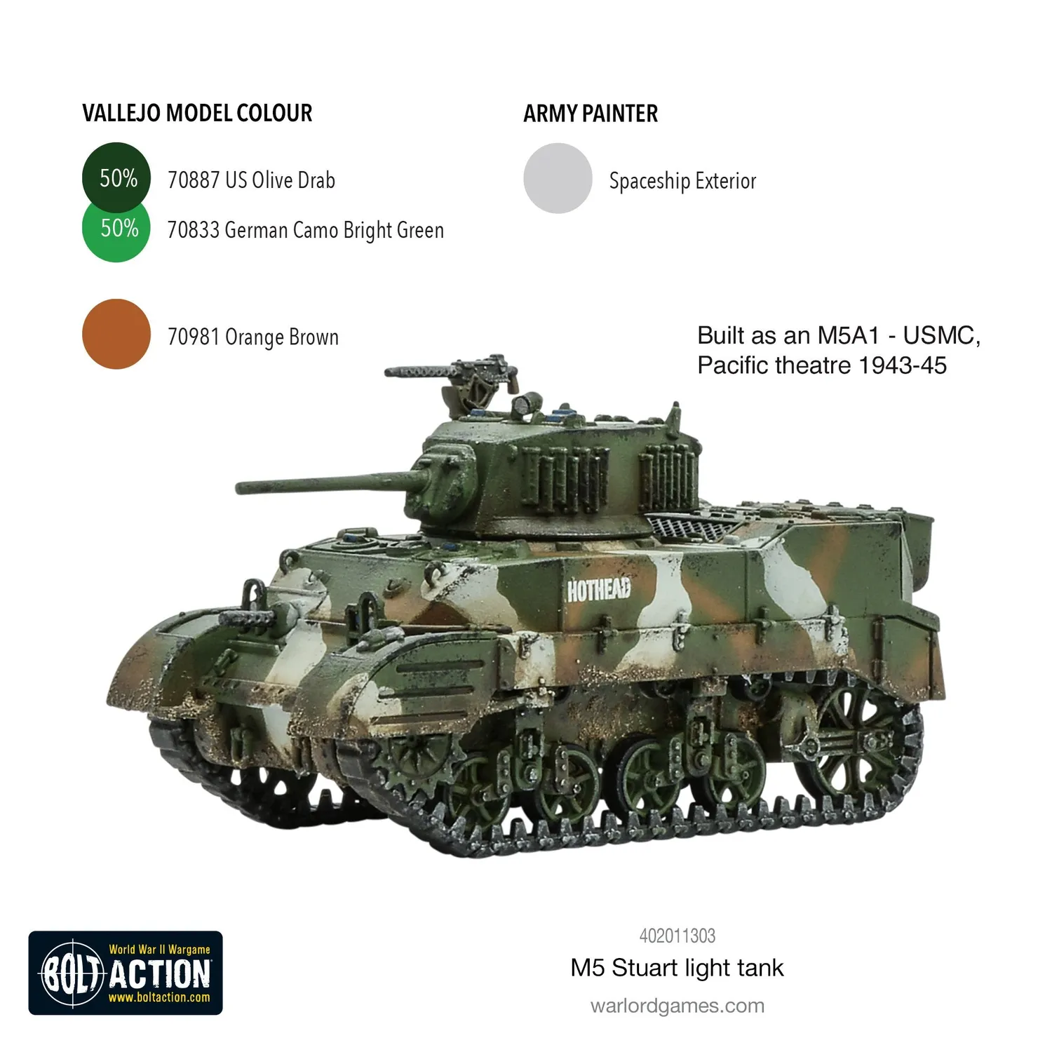 Bolt Action M5 Stuart char miniature plastique 1/56