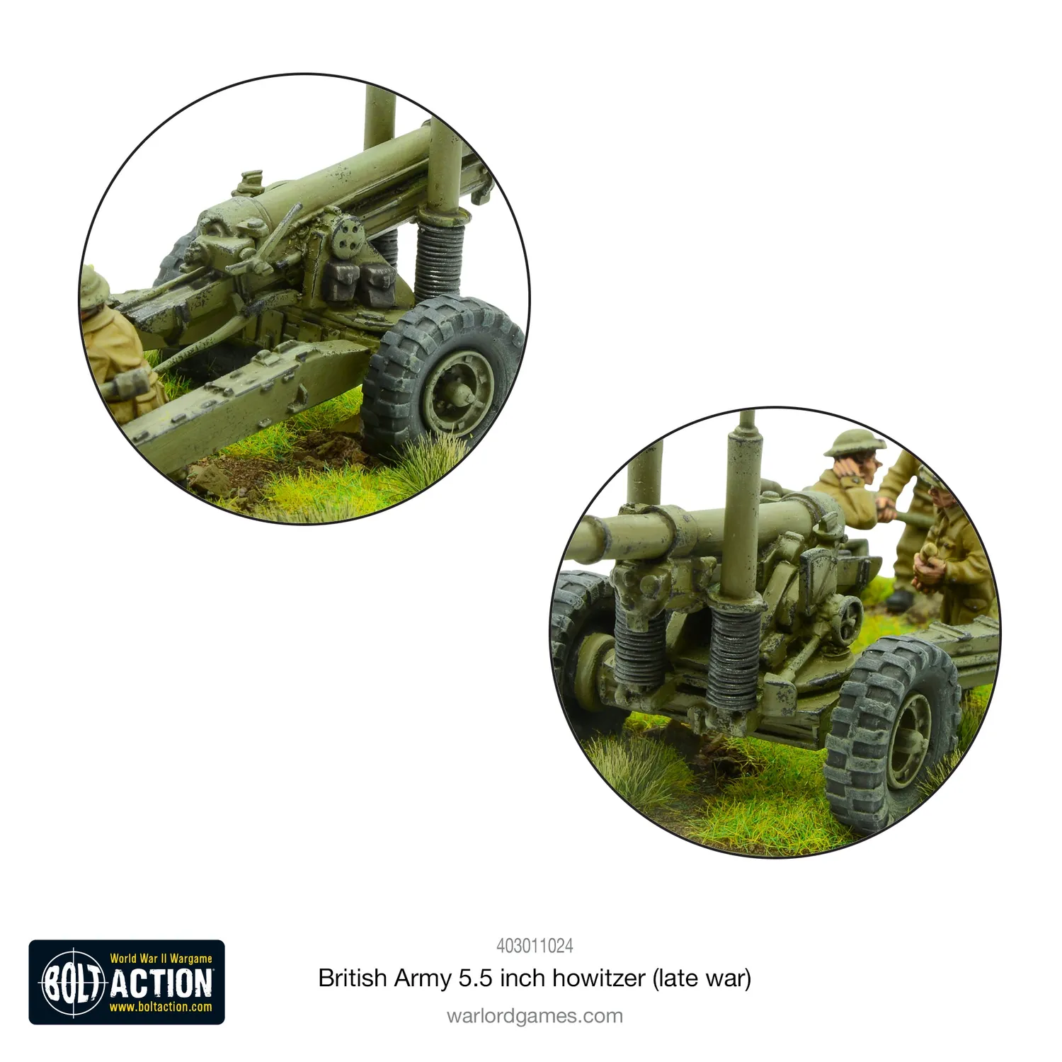 Bolt Action British Army 5.5 inch Howitzer Late War canon métal avec équipage