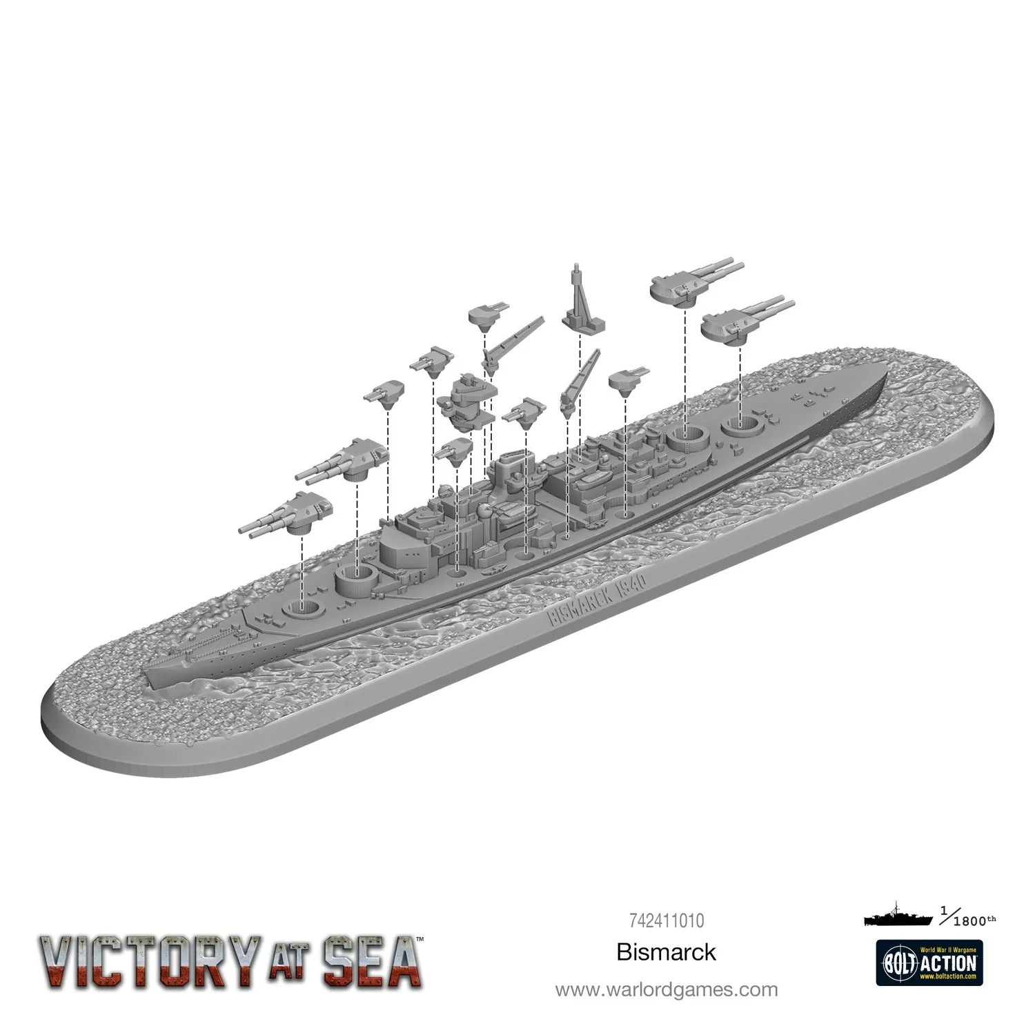 Bolt Action Victory at Sea Bismarck cuirassé résine