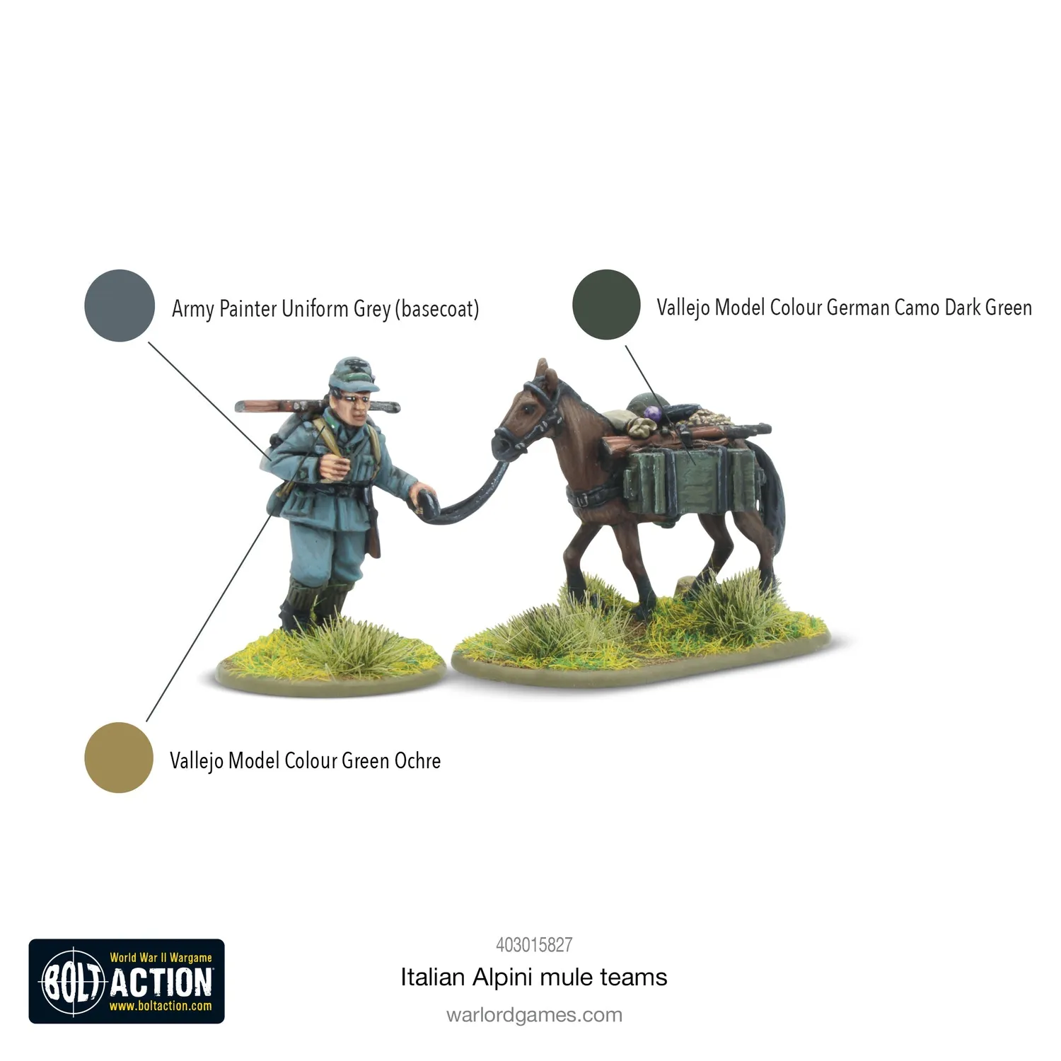 Bolt Action Italian Alpini Mule Teams figurines métal