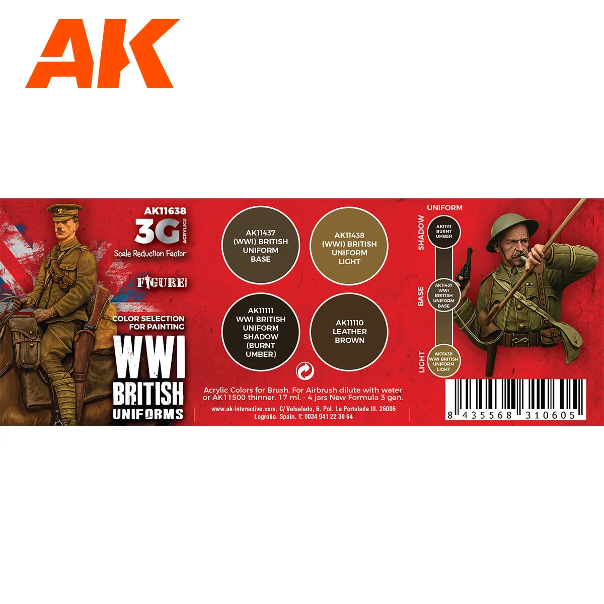 Des Tranchées aux Barricades Uniformes Britanniques WW1 peintures AK 4 pots