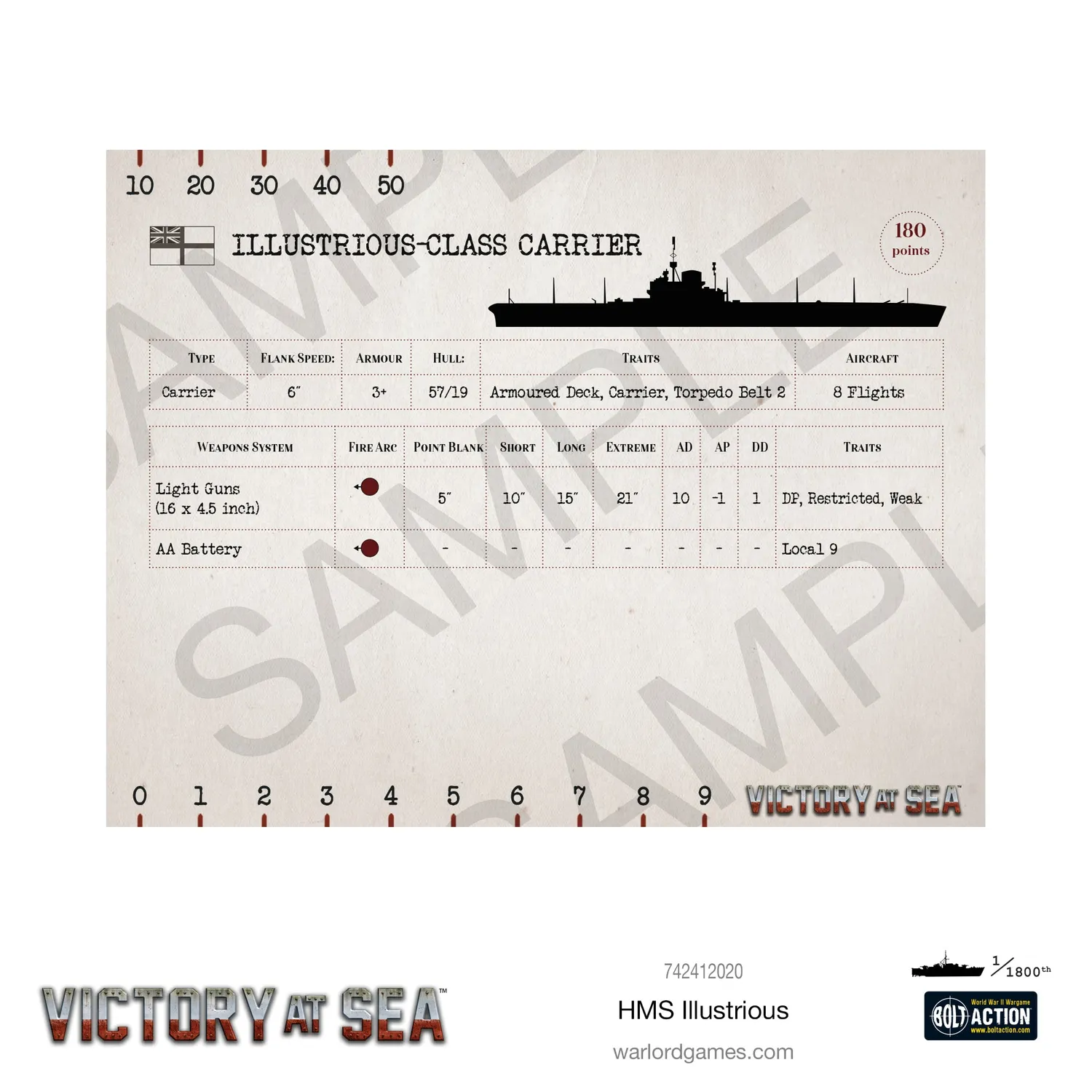 Bolt Action Victory at Sea HMS Illustrious porte-avions résine