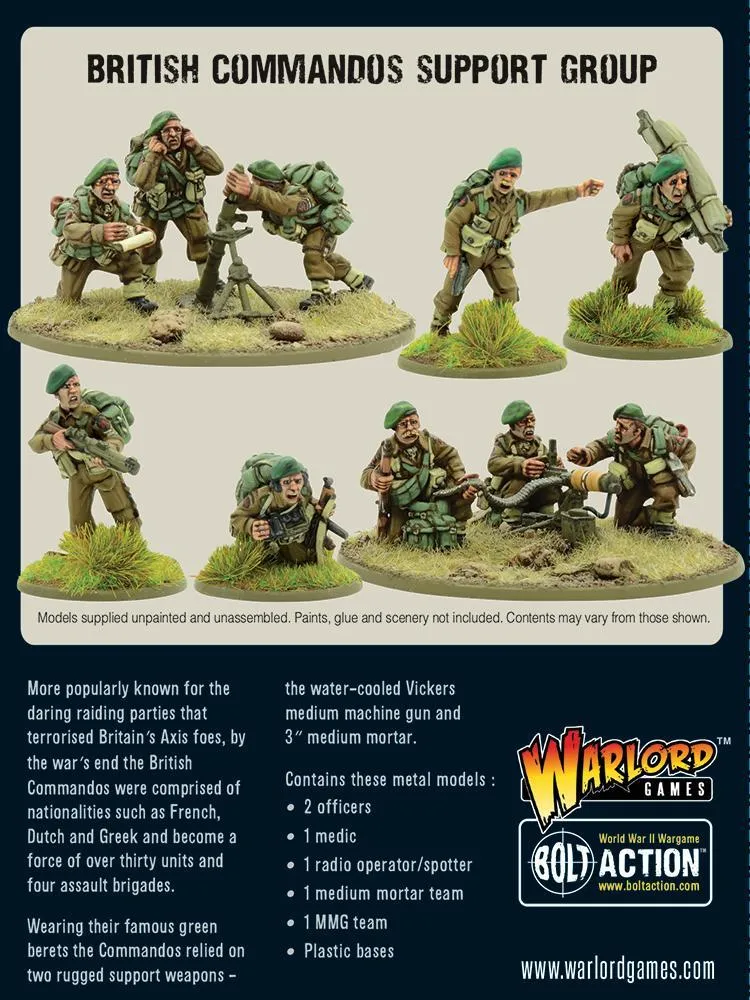 Bolt Action Commandos Britanniques Groupe Soutien figurines métal