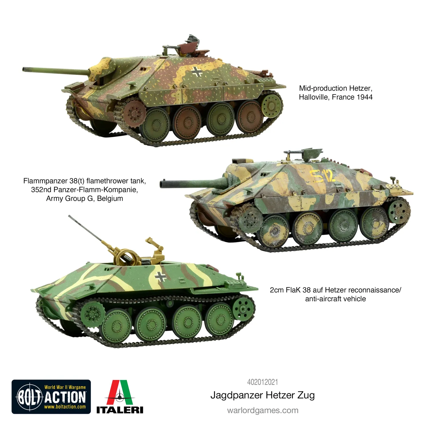 Bolt Action Jagdpanzer Hetzer Zug kit char plastique x3