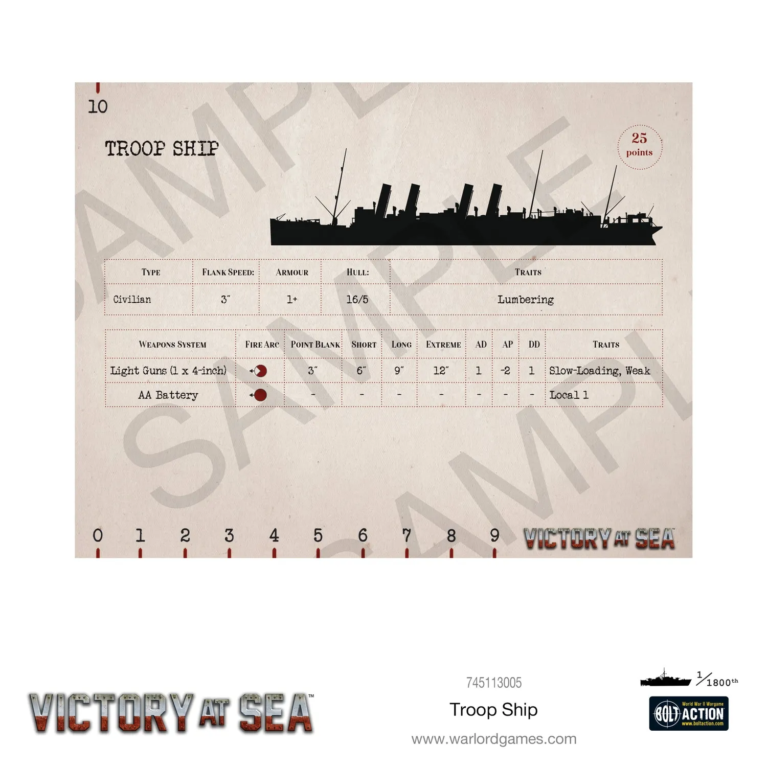 Bolt Action Victory at Sea Troop Ship bateau résine métal