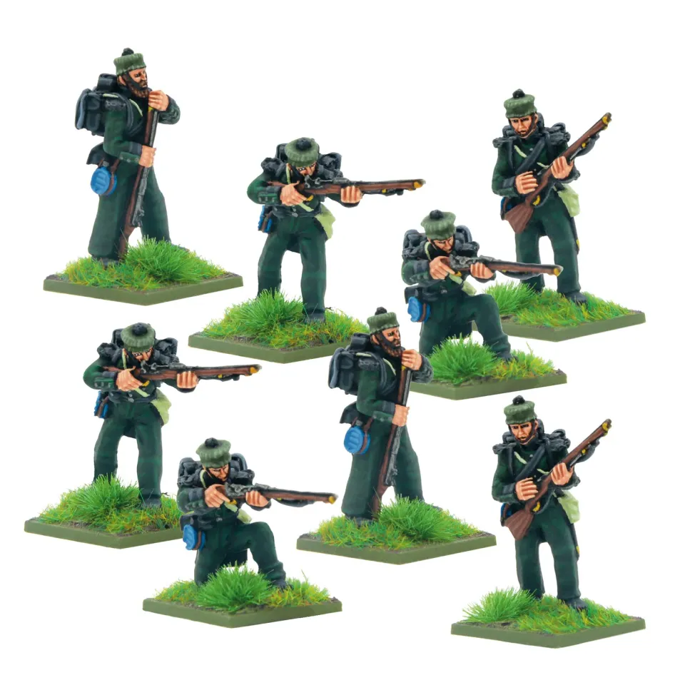 Black Powder Crimean War British Rifle Brigade in forage caps figurines métal