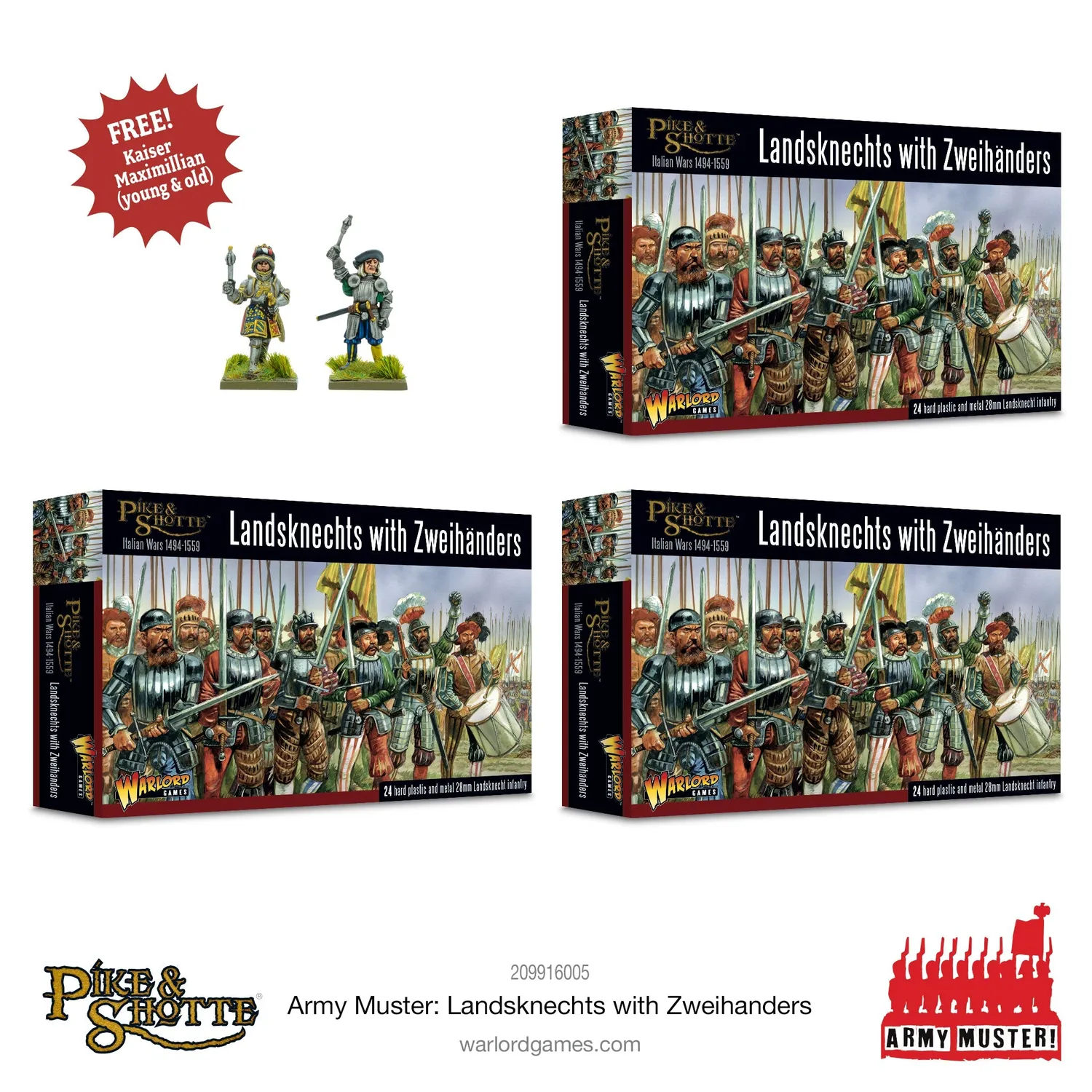 Warlord Games Pike & Shotte Army Muster Landsknechts Zweihanders plastique