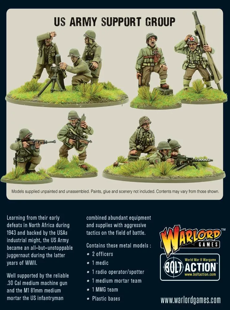 Bolt Action US Army Support Group figurines métal soutien