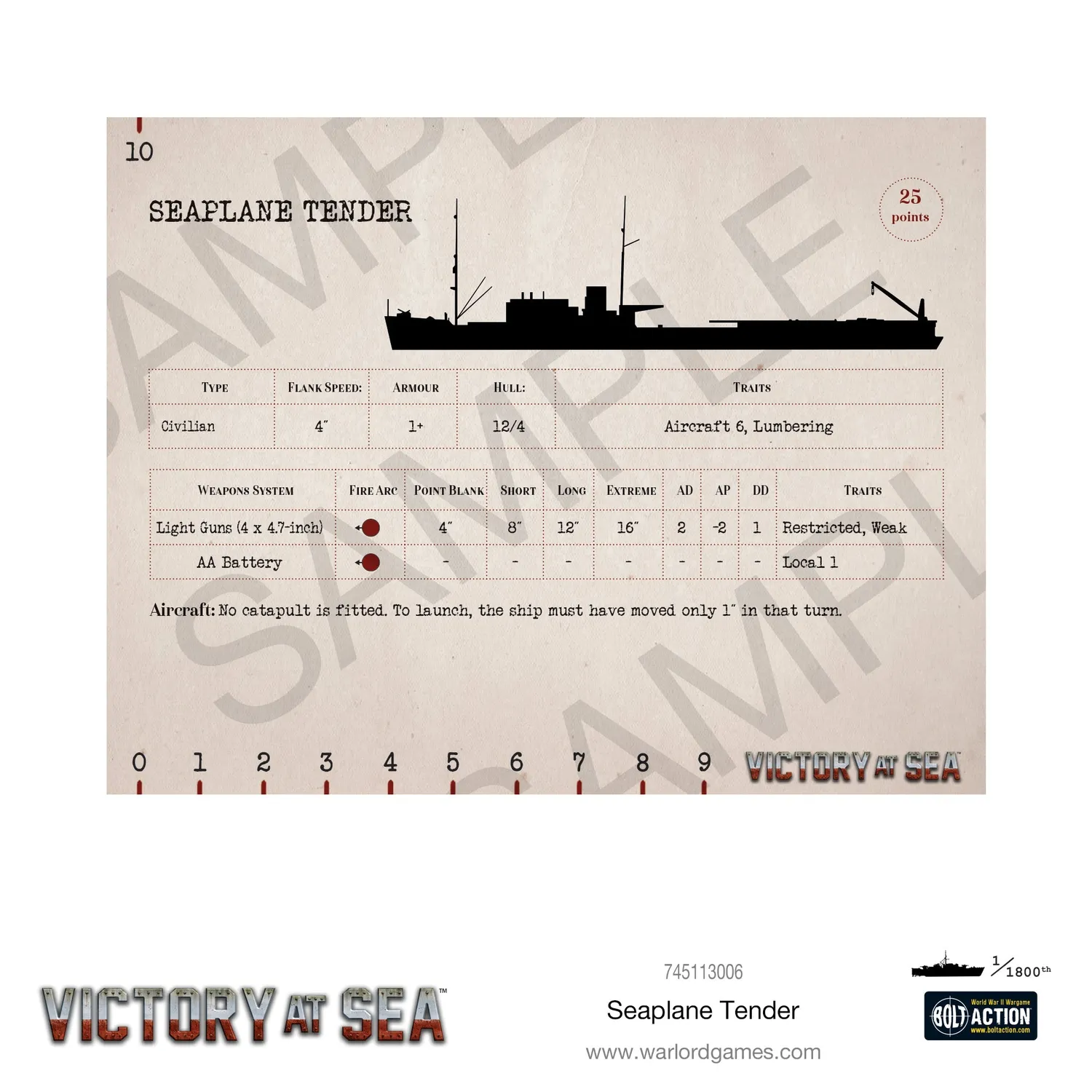 Bolt Action Victory at Sea Seaplane Tender navire résine
