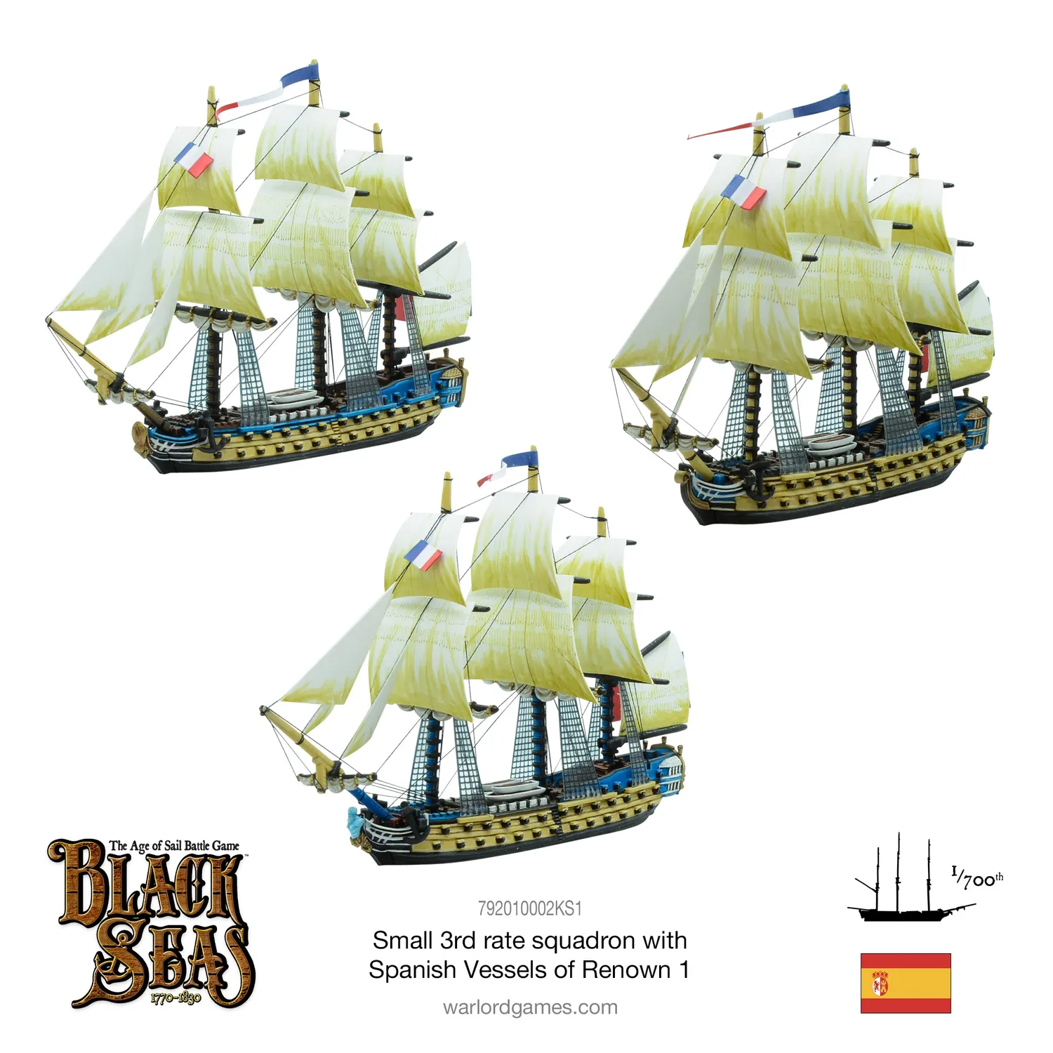 Black Seas Small 3rd Rate Squadron Espagnols proues métal