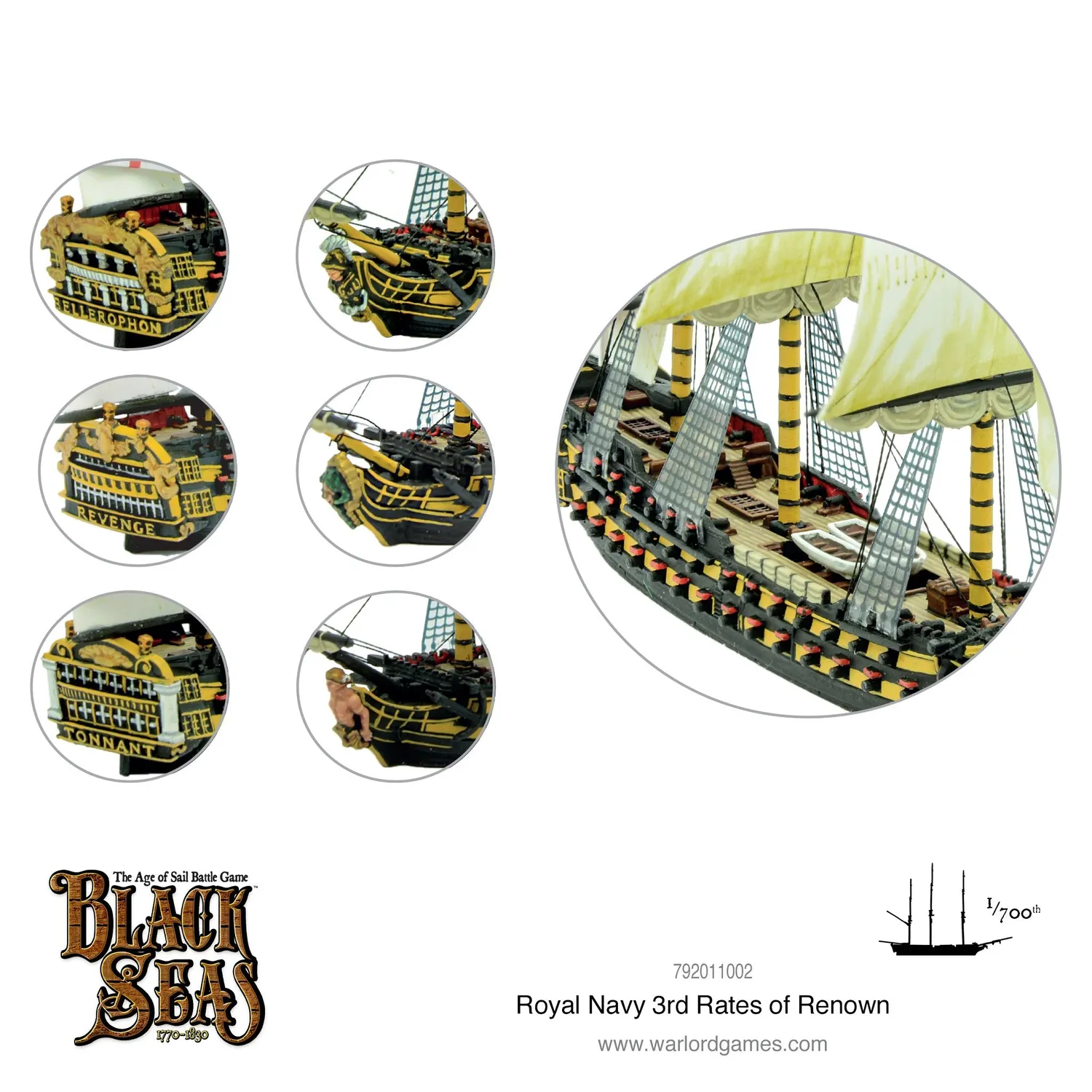 Black Seas Royal Navy 3rd Rates of Renown navires 74 canons métal plastique