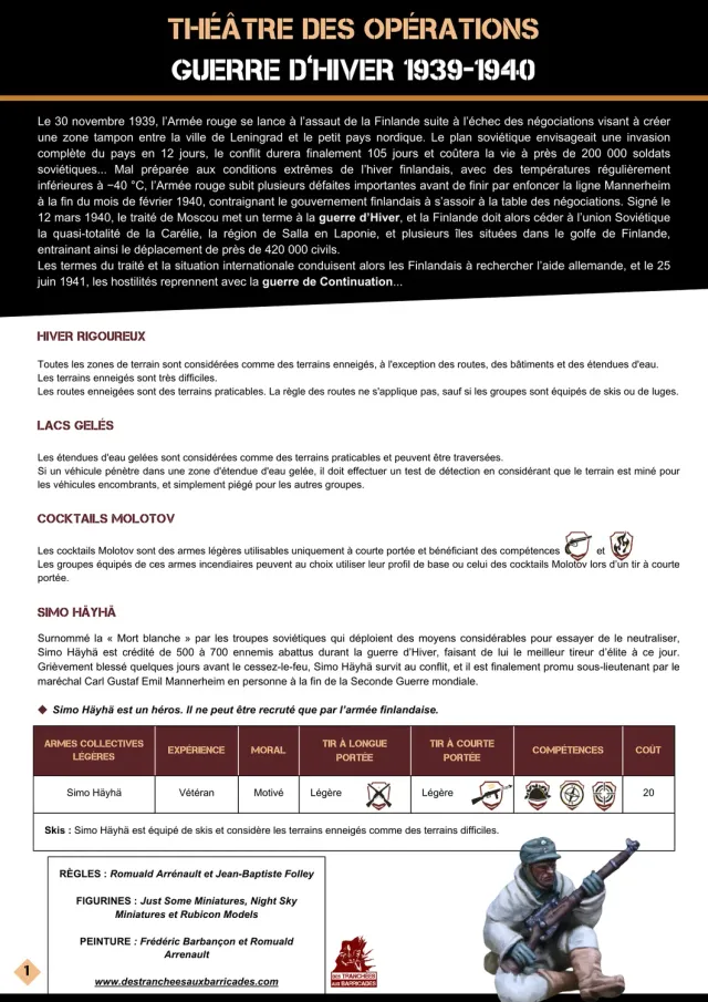 Des Tranchées aux Barricades Guerre d’Hiver listes d’armées supplément 7 pages