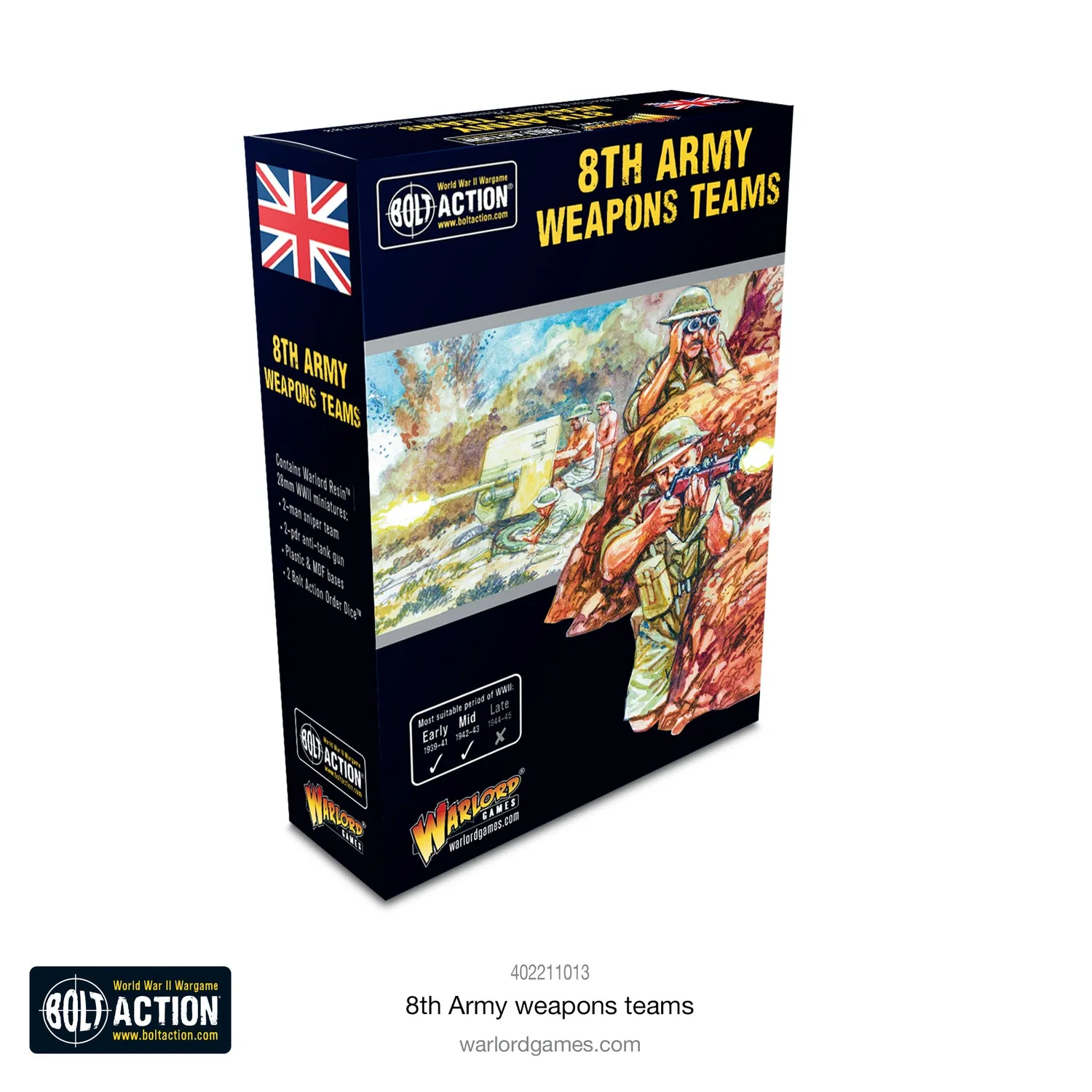 Bolt Action 8th Army weapons teams équipes d’armes en résine britanniques