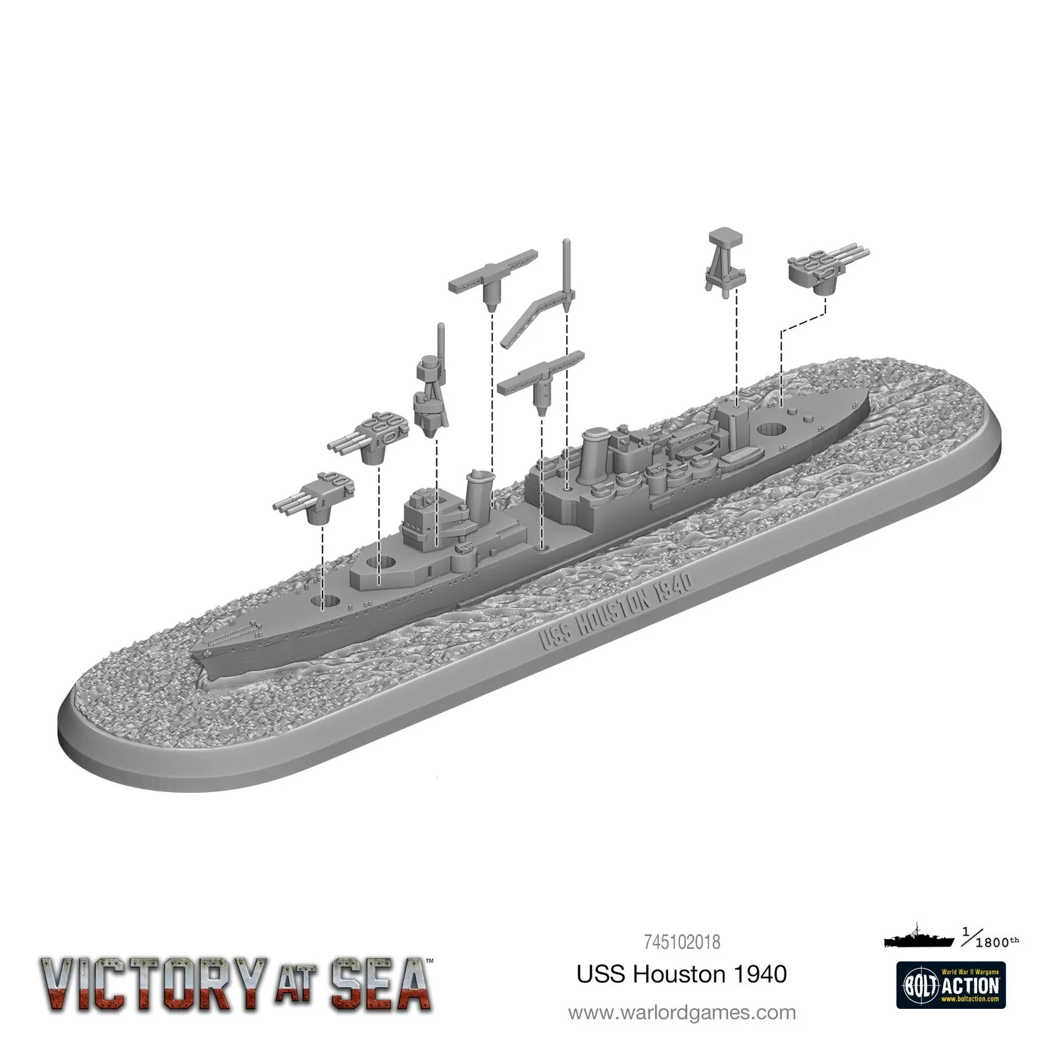 Bolt Action Victory at Sea USS Houston croiseur lourd américain résine métal