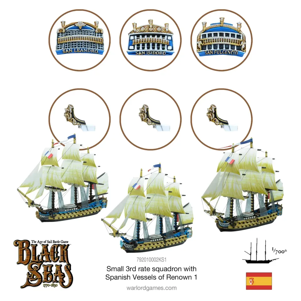 Black Seas Small 3rd Rate Squadron Espagnols proues métal