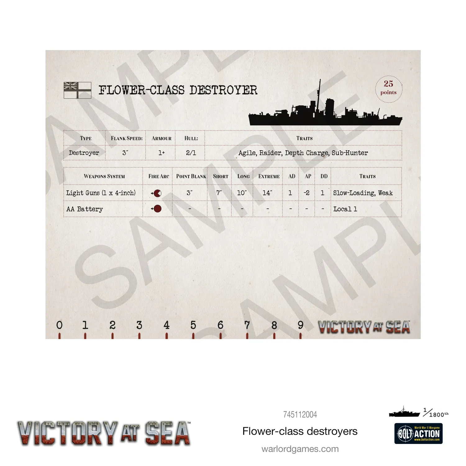 Bolt Action Victory at Sea Flower-class destroyers navires résine x3