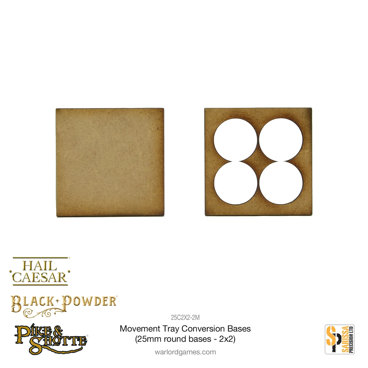 Bolt Action Movement Tray Conversion Bases 25mm rond 2x2 plateau MDF