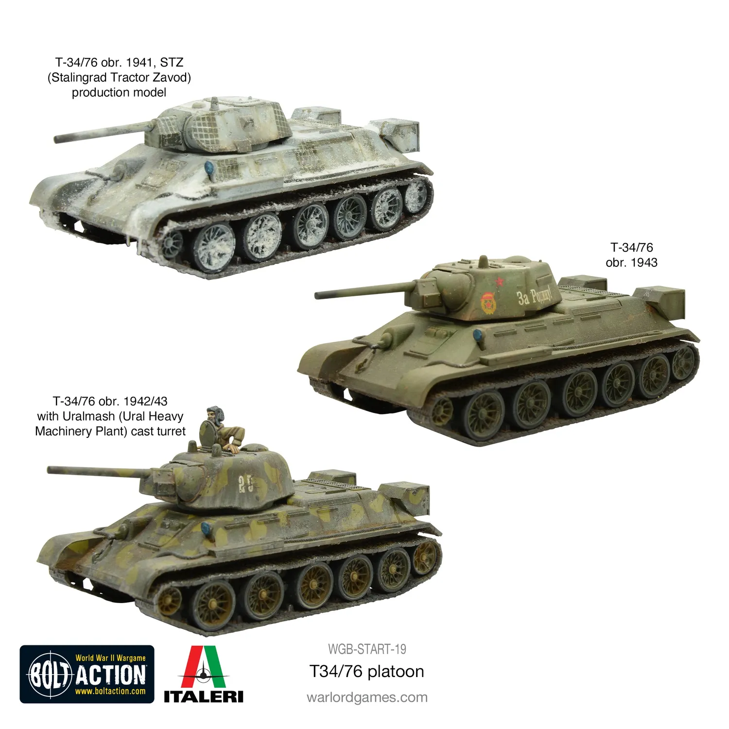 Bolt Action Soviet T34/76 platoon chars soviétiques plastique 3 véhicules