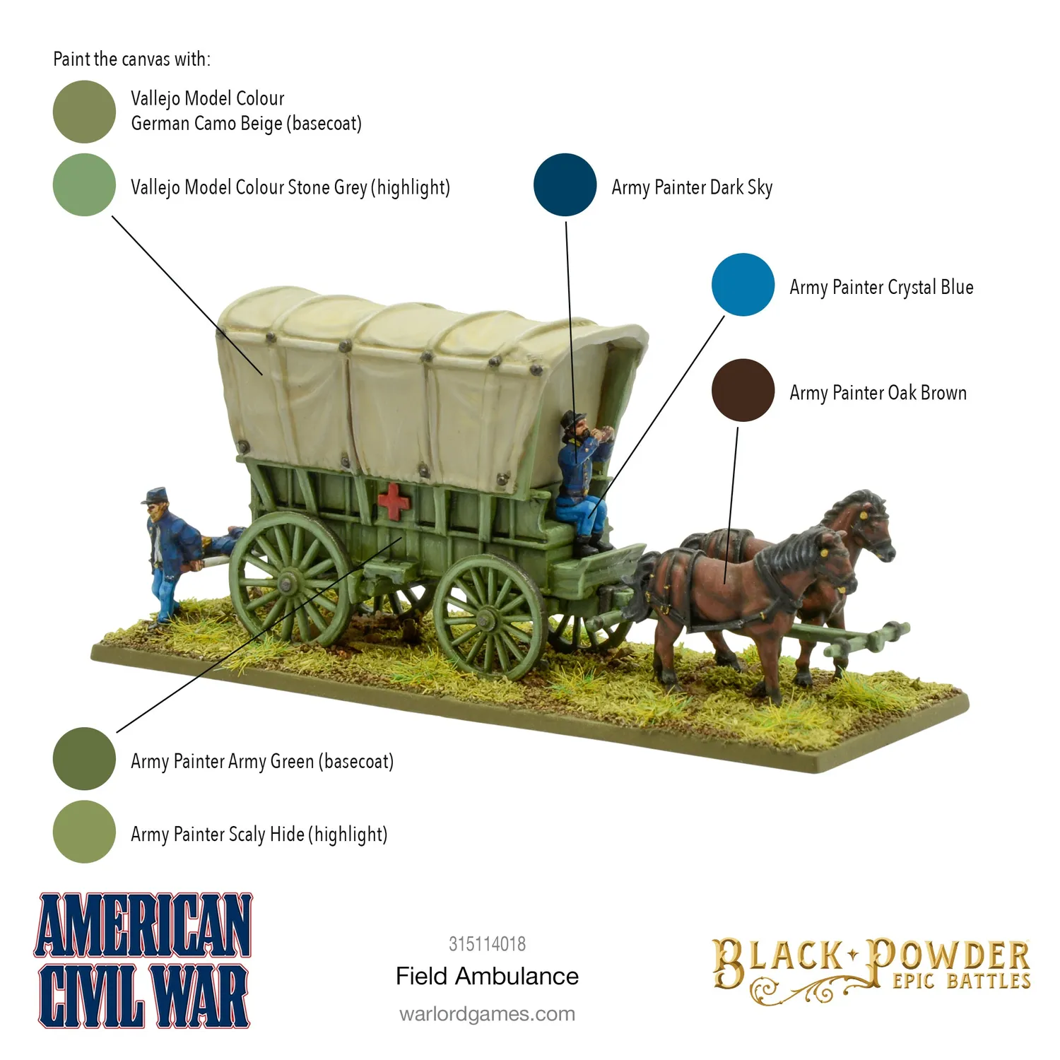 Black Powder Epic Battles Ambulance véhicule résine