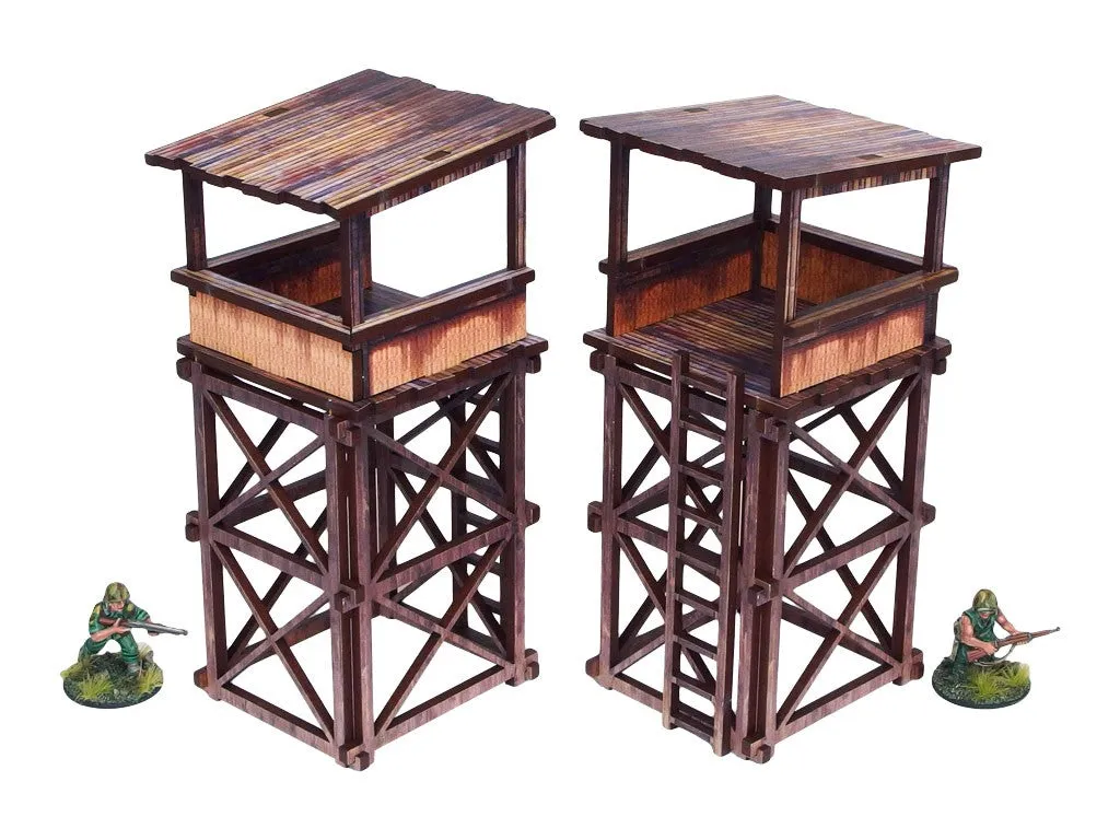 Bolt Action Pre-Painted WW2 Pacific Guard Tower (2) décor prépeint