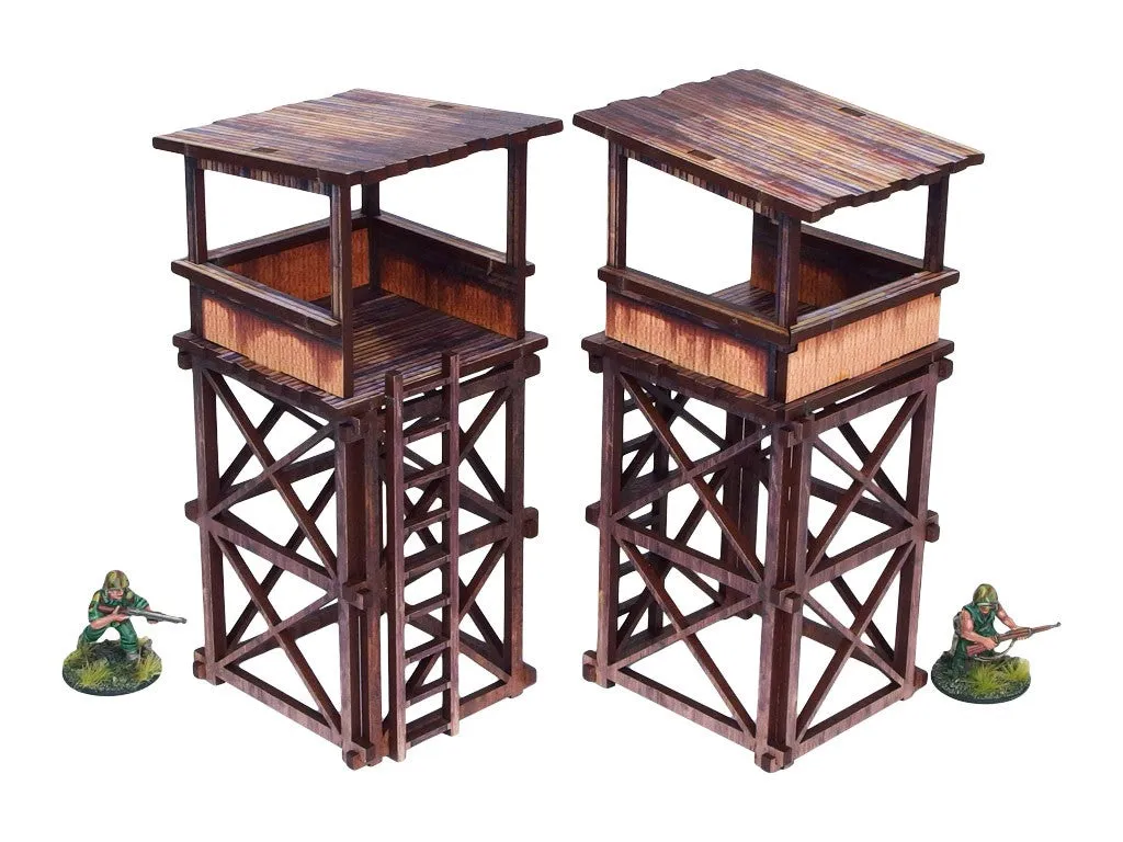 Bolt Action Pre-Painted WW2 Pacific Guard Tower (2) décor prépeint