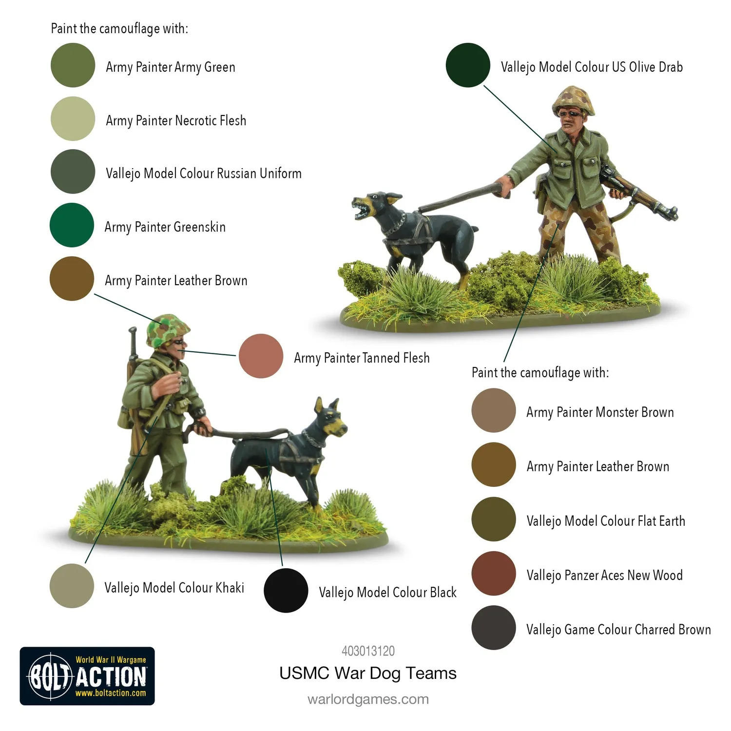 Bolt Action USMC War Dog Teams figurines métal