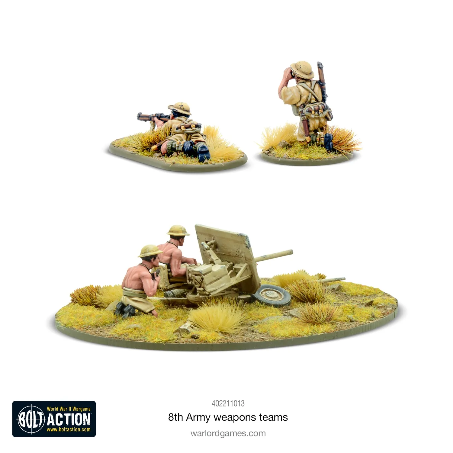 Bolt Action 8th Army weapons teams équipes d’armes en résine britanniques