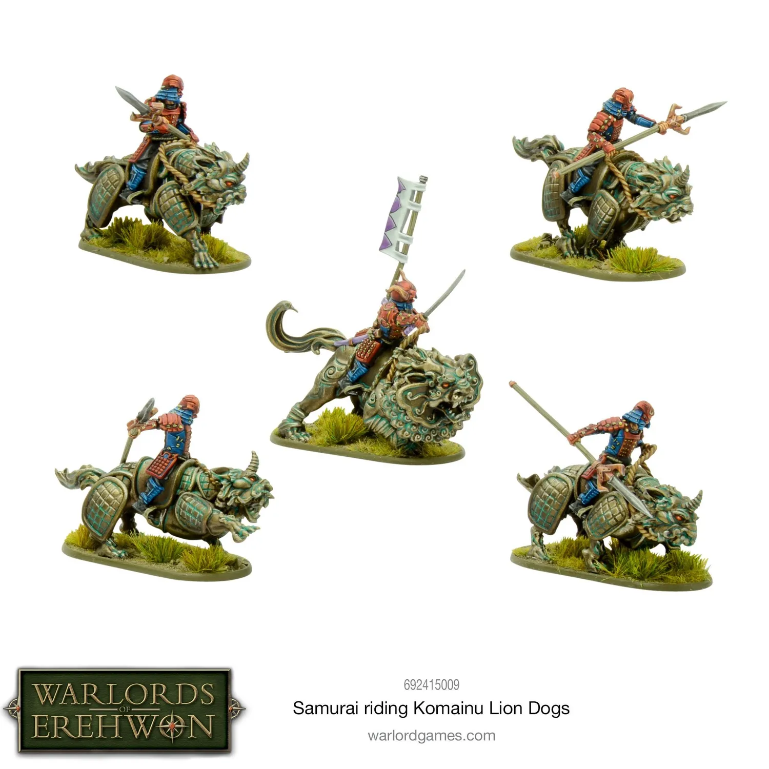 Bolt Action Warlords of Erehwon Samurai riding Komainu Lion Dogs figurine métal