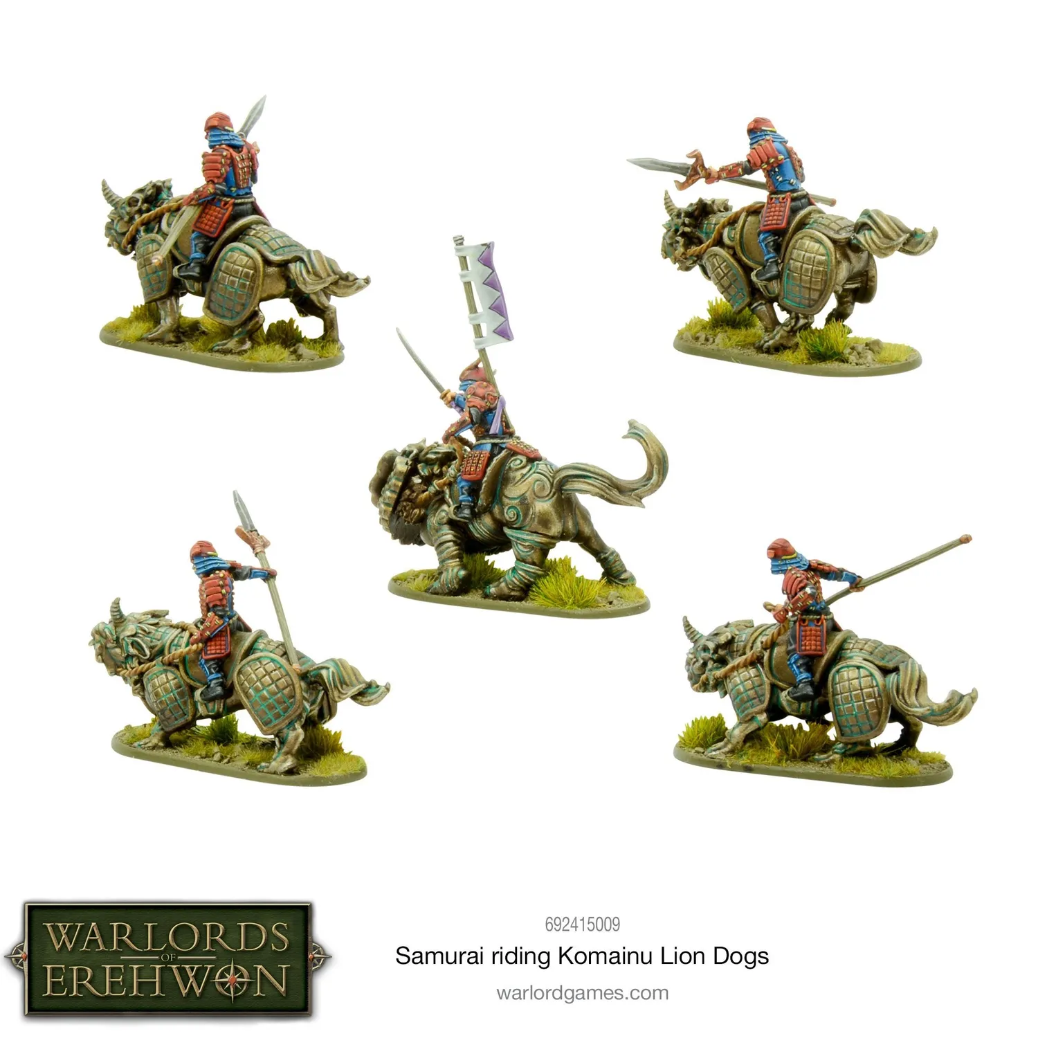 Bolt Action Warlords of Erehwon Samurai riding Komainu Lion Dogs figurine métal