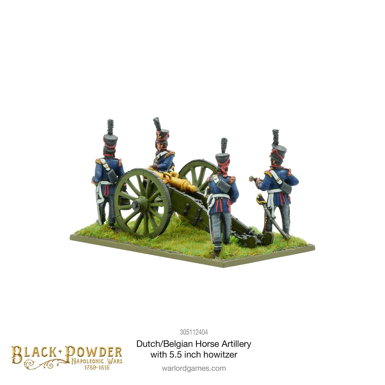 Black Powder Napoleonic Dutch-Belgian Horse Artillery with 5.5-inch howitzer figurines