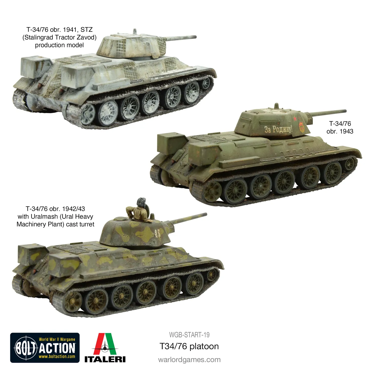 Bolt Action Soviet T34/76 platoon chars soviétiques plastique 3 véhicules