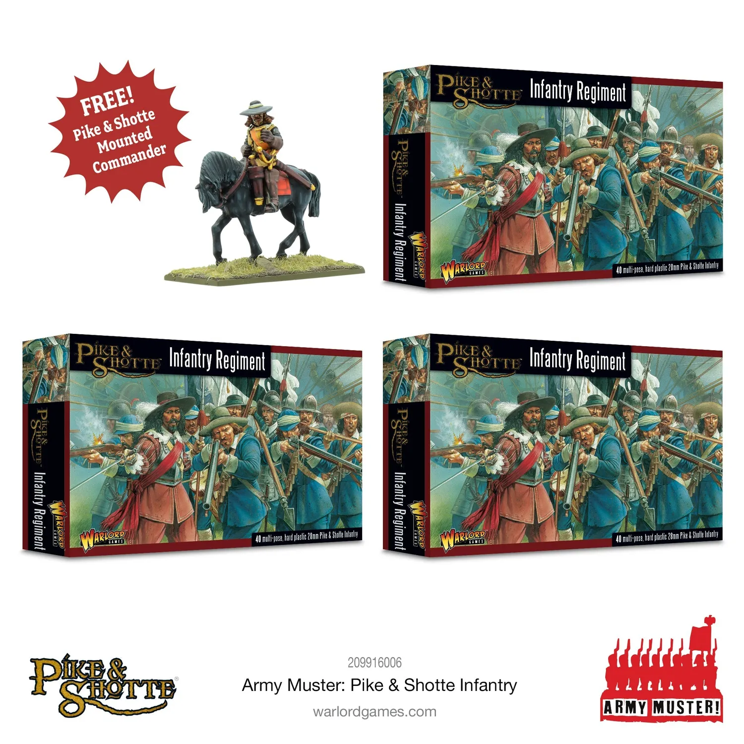 Pike & Shotte Army Muster Infantry 120 figurines avec commandant monté plastique