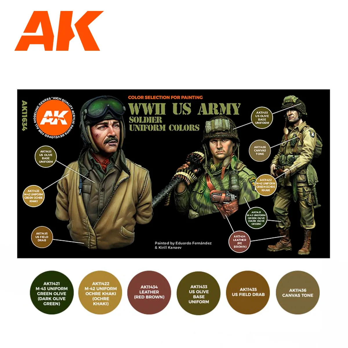 AK Interactive 3Gen Uniformes Américains WW2 set peintures 6 couleurs