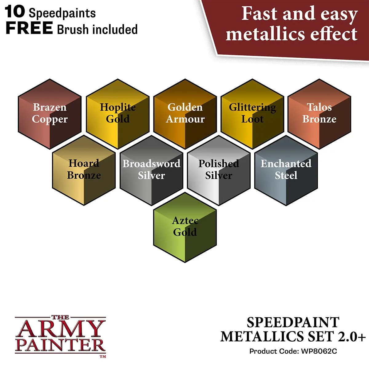 Army Painter Speedpaint 2.0 Metallics set 10 peintures + pinceau