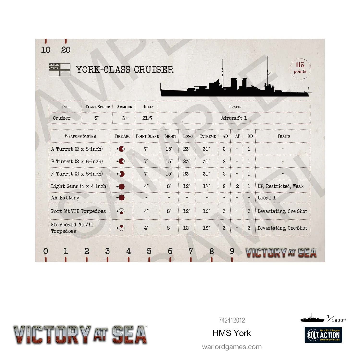Victory at Sea HMS York navire résine métal