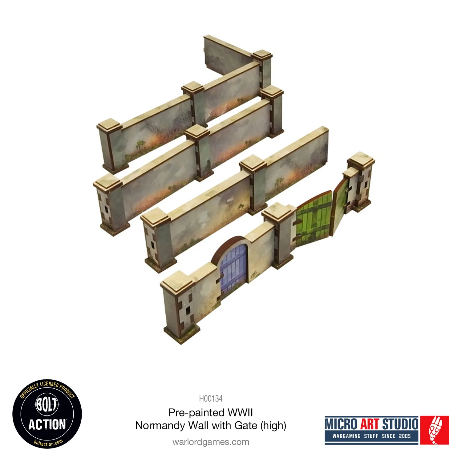 Bolt Action WW2 Normandy Walls with Gate mur prépeint haut 80 cm