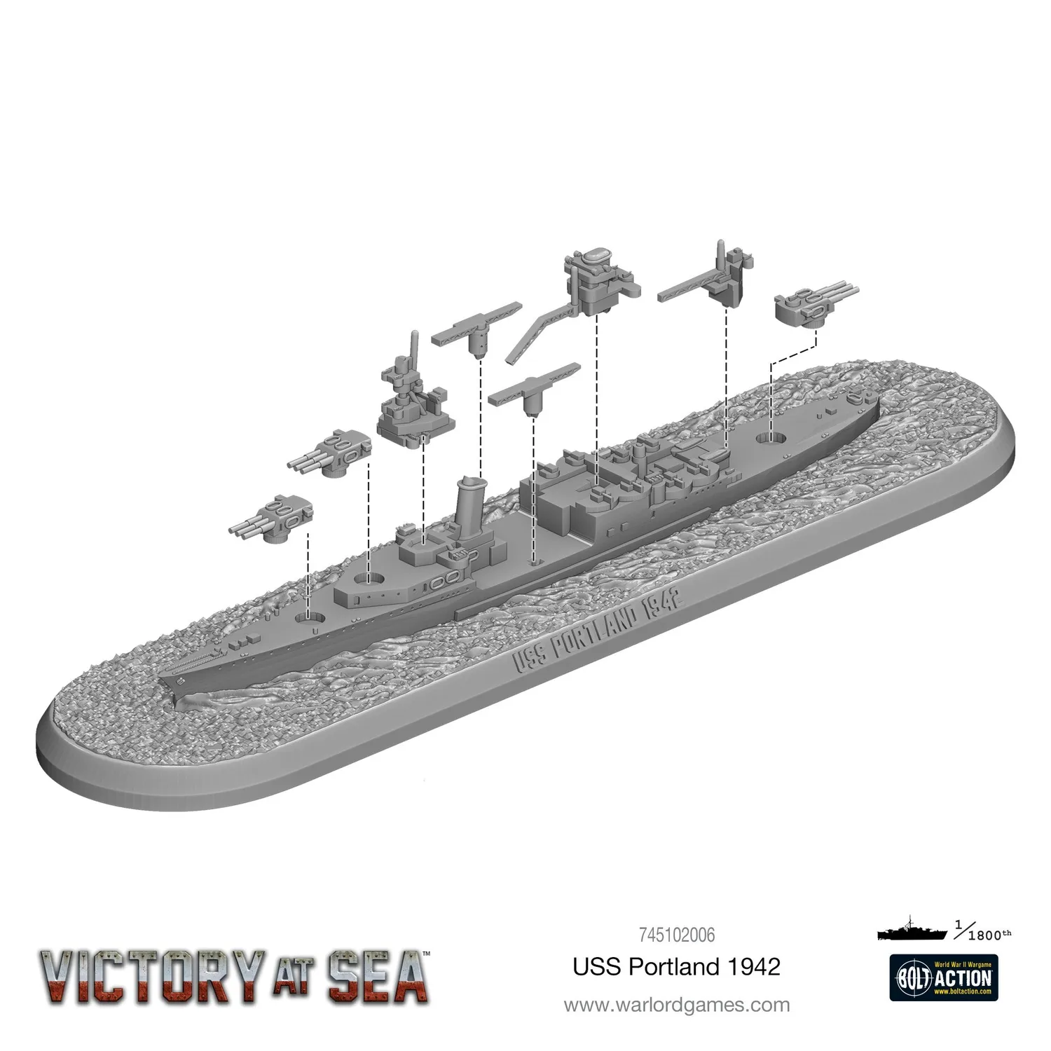 Bolt Action Victory at Sea USS Portland navire de guerre miniature résine et métal