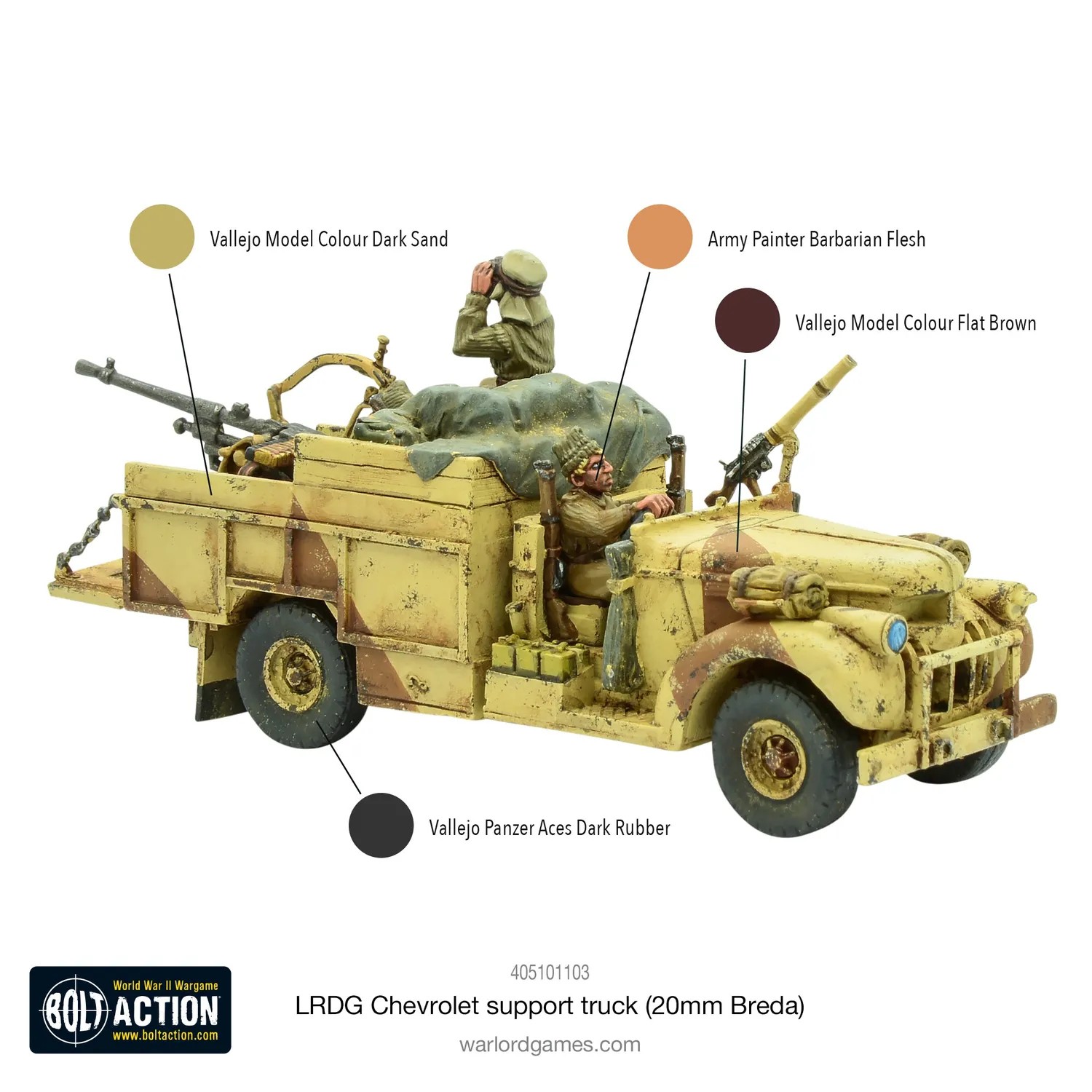 Bolt Action LRDG Chevrolet support truck 20mm Breda camion résine métal